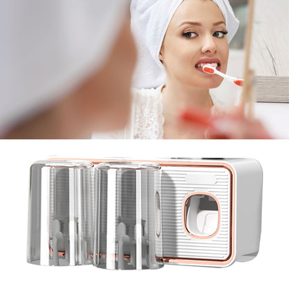Toothbrush Shelf Drilling Free Toothbrush Holder Rack with Automatic Toothpaste Dispenser White V1294-YM0521-3112230003412