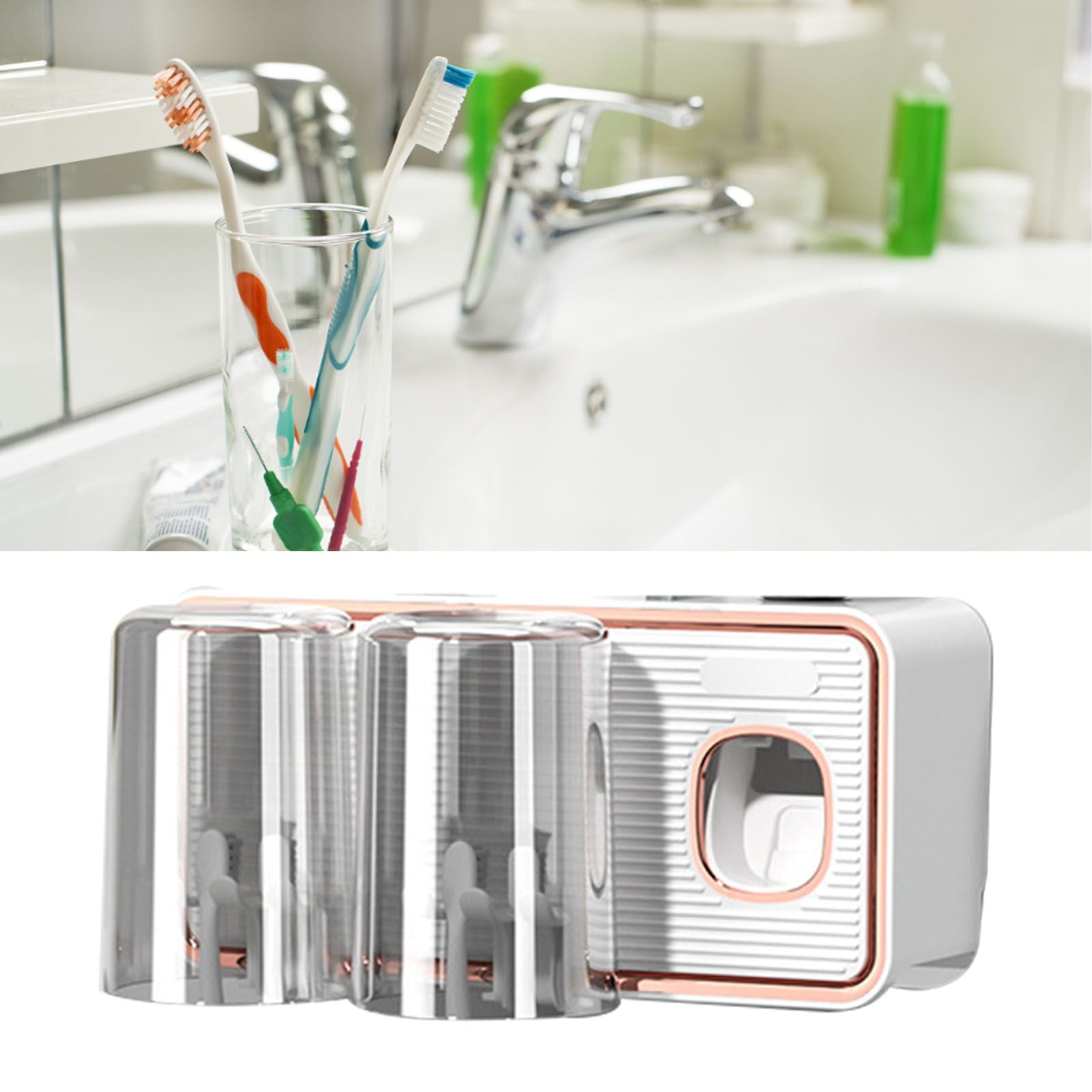 Toothbrush Shelf Drilling Free Toothbrush Holder Rack with Automatic Toothpaste Dispenser White V1294-YM0521-3112230003412
