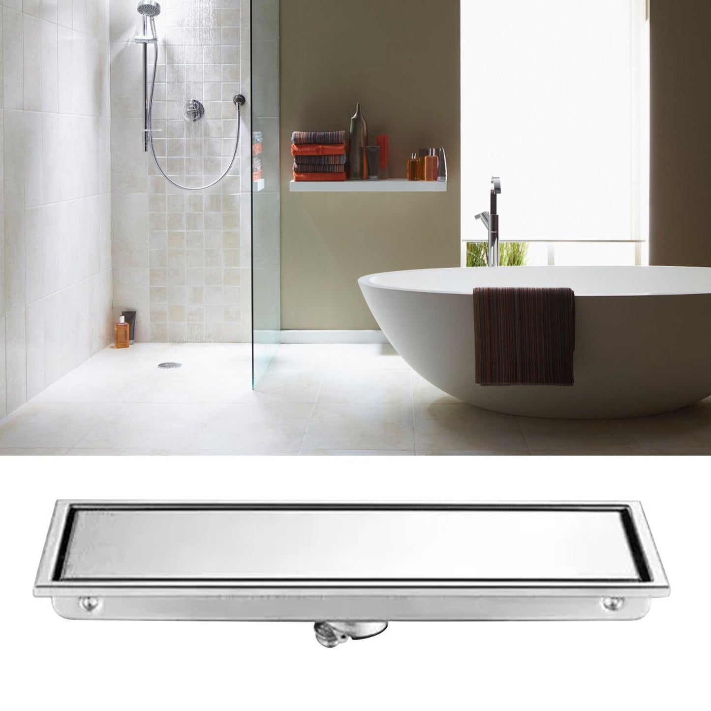Linear Floor Drain Rectangular Prevent Clogging 304 Stainless Steel Long Shower Drain for Bathroom Kitchen V1294-YM0521-3112230009011