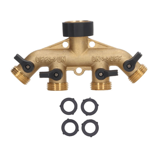 4 Way Water Splitter Brass Ball Valve Distributor for Garden Watering Agricultural Irrigation Car Washing US V1294-YM0521-3112230009811