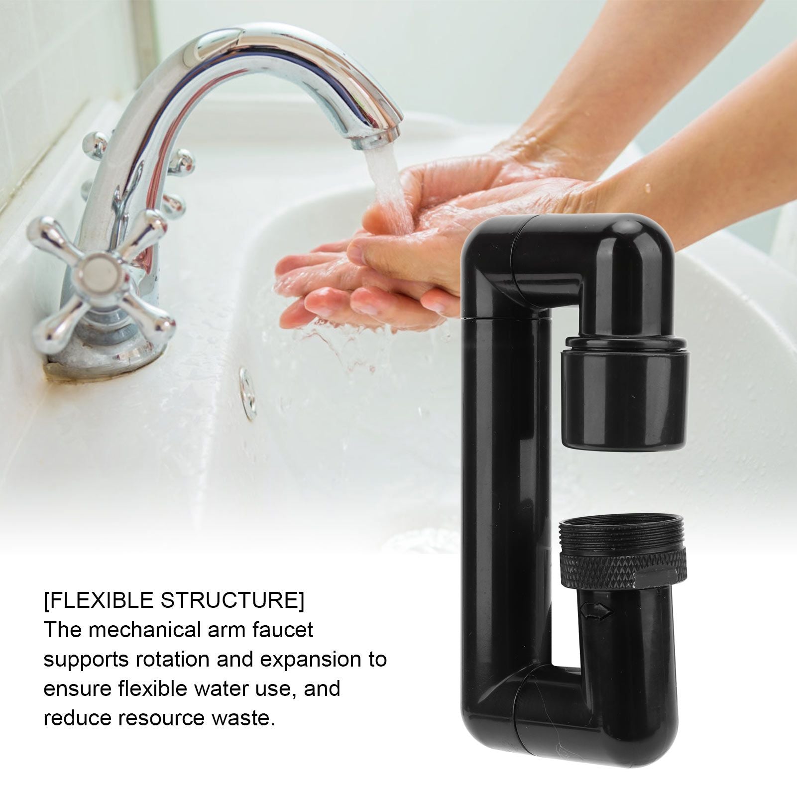 Rotating Telescopic Faucet Mechanical Swivel Arm Faucet for Kitchen Bathroom Sink Washbasin Black V1294-YM0521-3112230010911