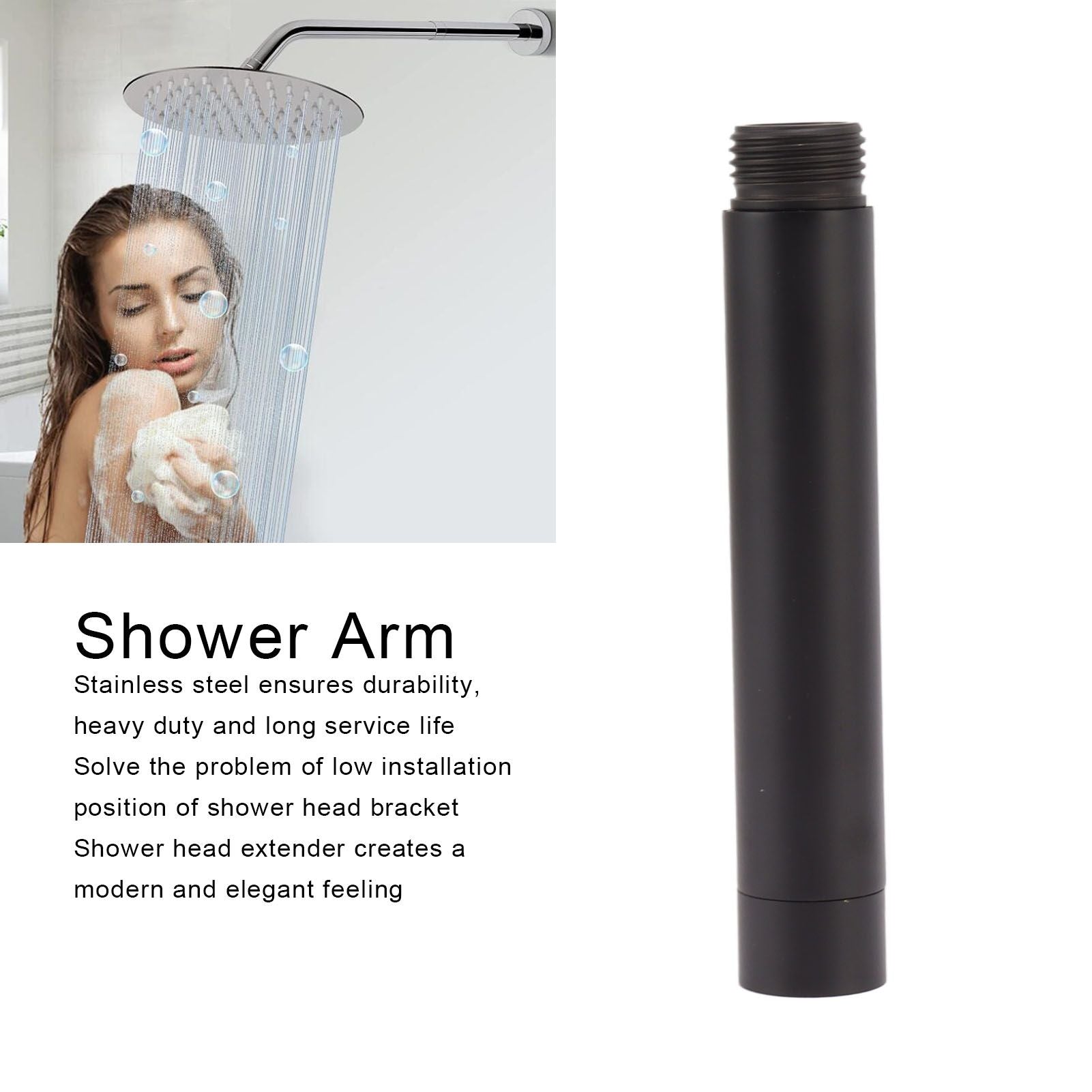 Shower Arm Stainless Steel Modern Elegant Shower Extension Pipe for Bathroom Black V1294-YM0521-3112230011711