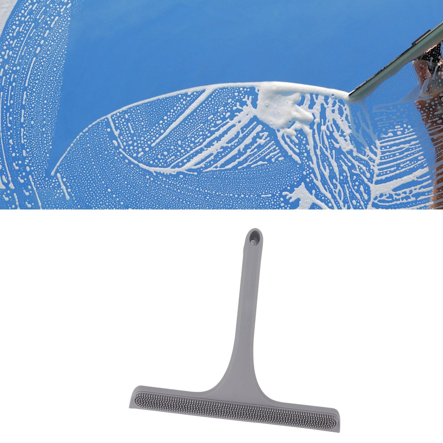 Glass Wiper with Non Slip Handle Silicone Window Cleaner Squeegee for Bathroom Windows Kitchen Mirror Grey V1294-YM0521-3112230011812