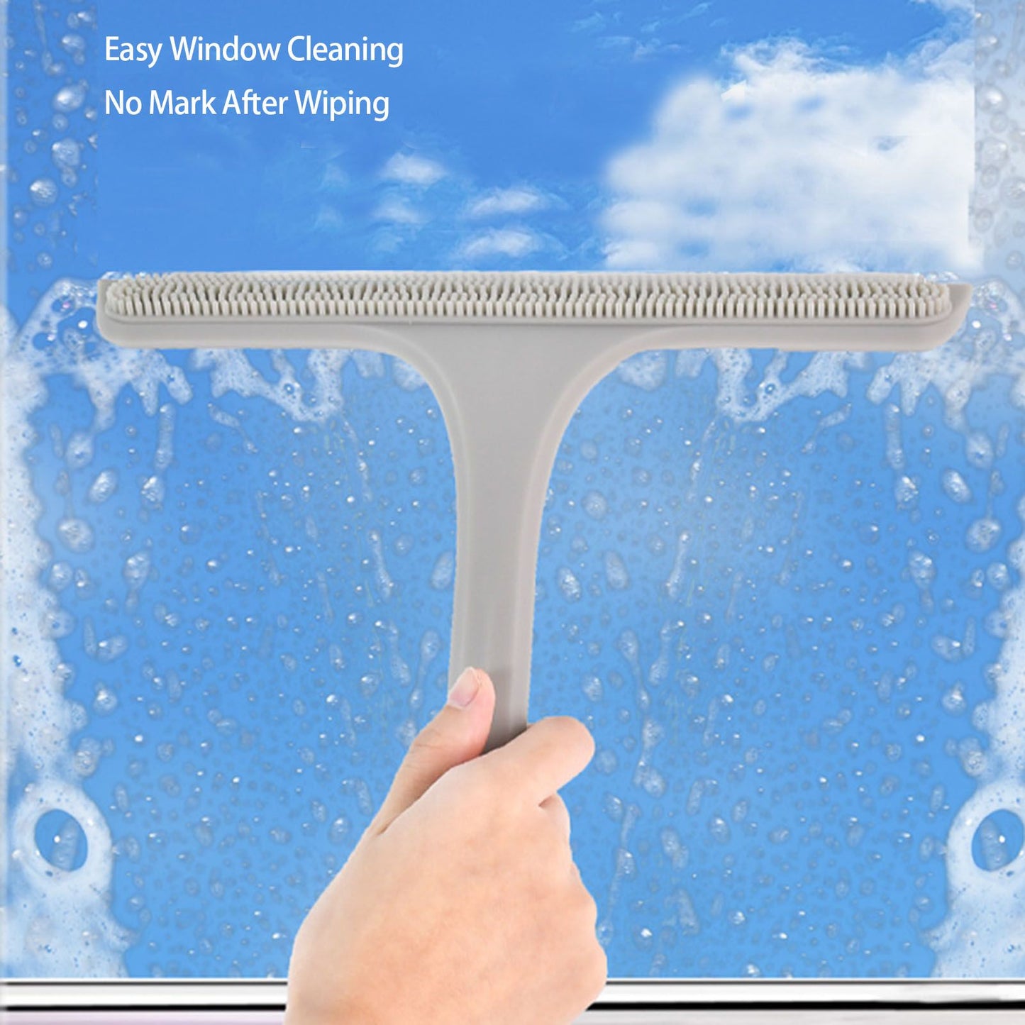 Glass Wiper with Non Slip Handle Silicone Window Cleaner Squeegee for Bathroom Windows Kitchen Mirror Grey V1294-YM0521-3112230011812