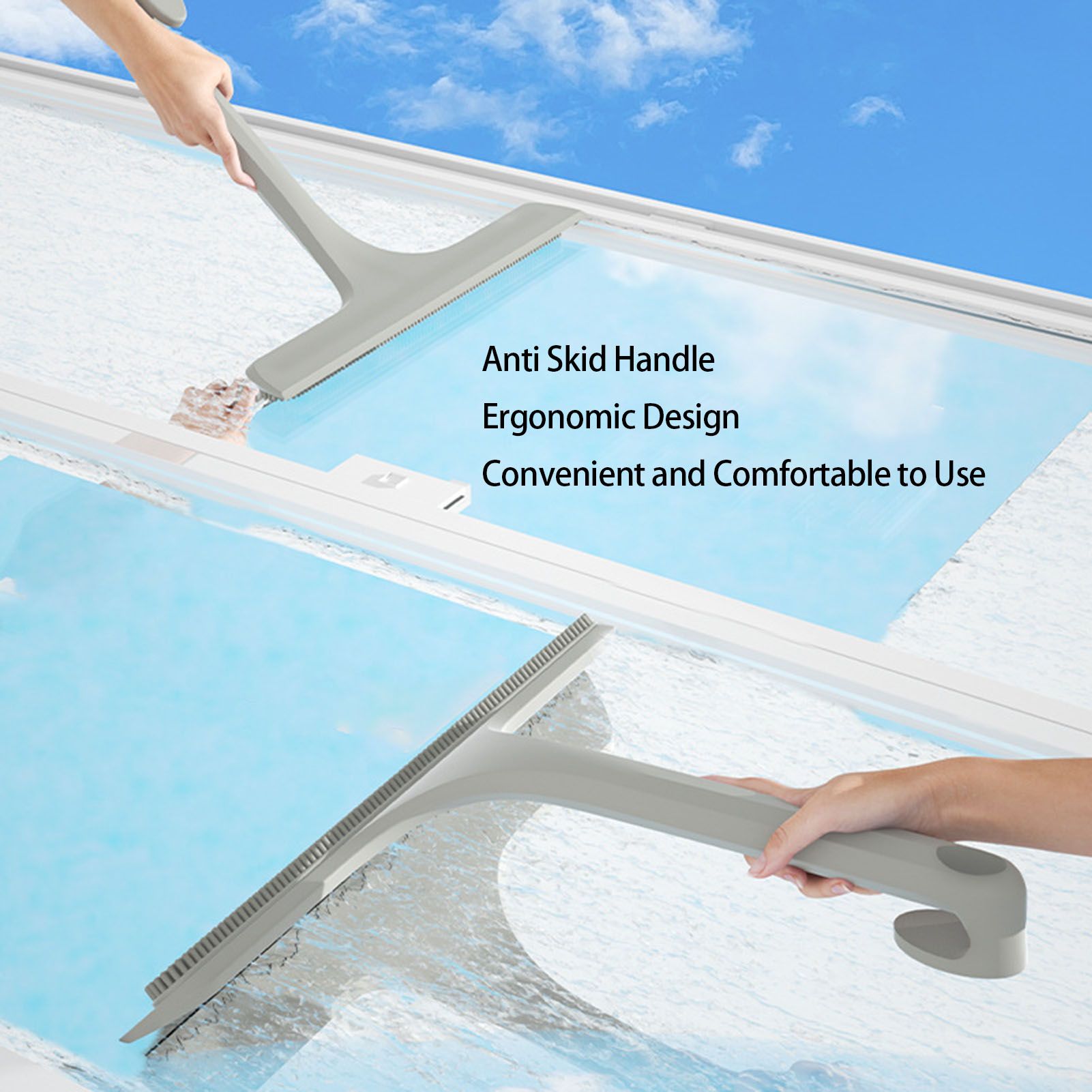 Glass Wiper with Non Slip Handle Silicone Window Cleaner Squeegee for Bathroom Windows Kitchen Mirror Grey V1294-YM0521-3112230011812