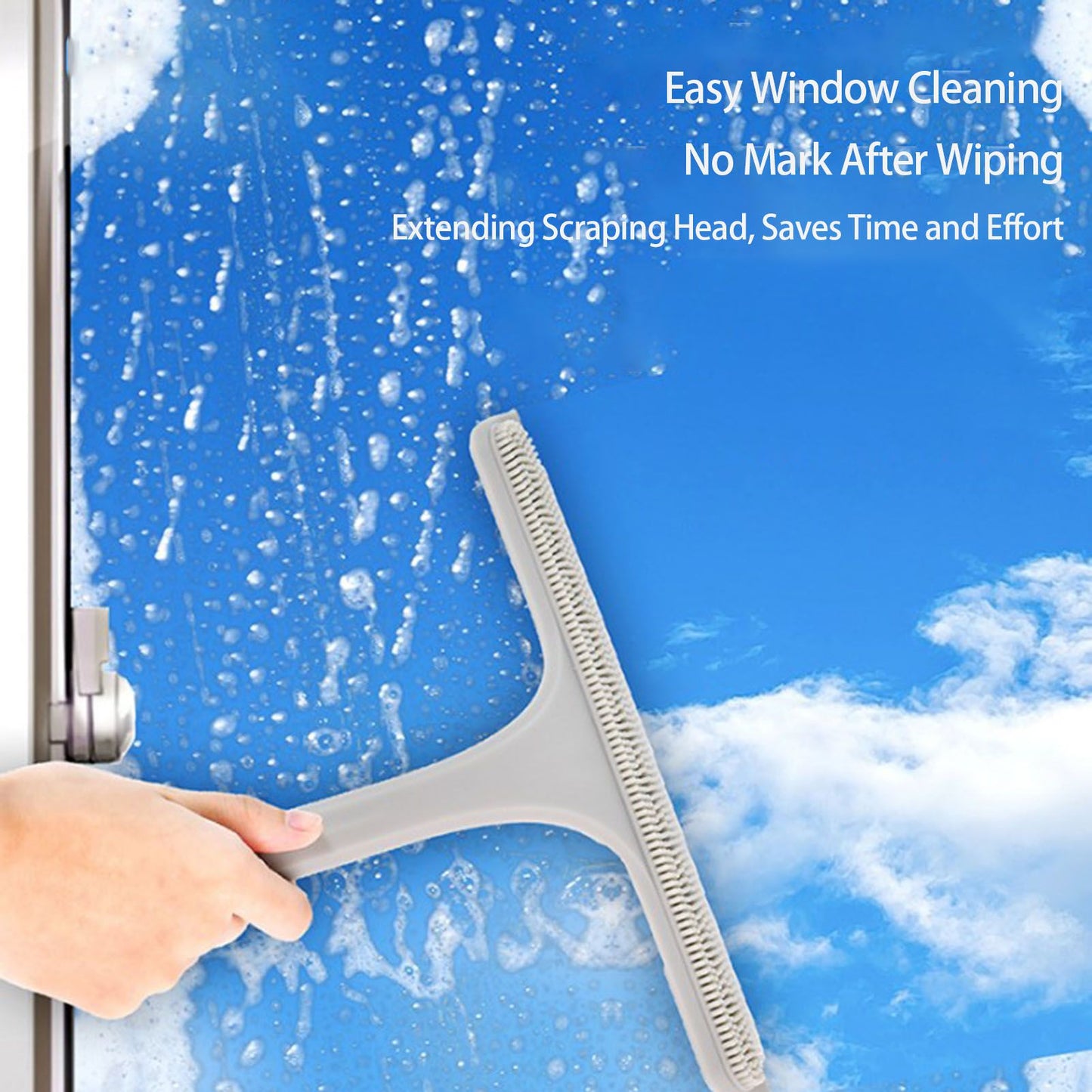 Glass Wiper with Non Slip Handle Silicone Window Cleaner Squeegee for Bathroom Windows Kitchen Mirror Grey V1294-YM0521-3112230011812