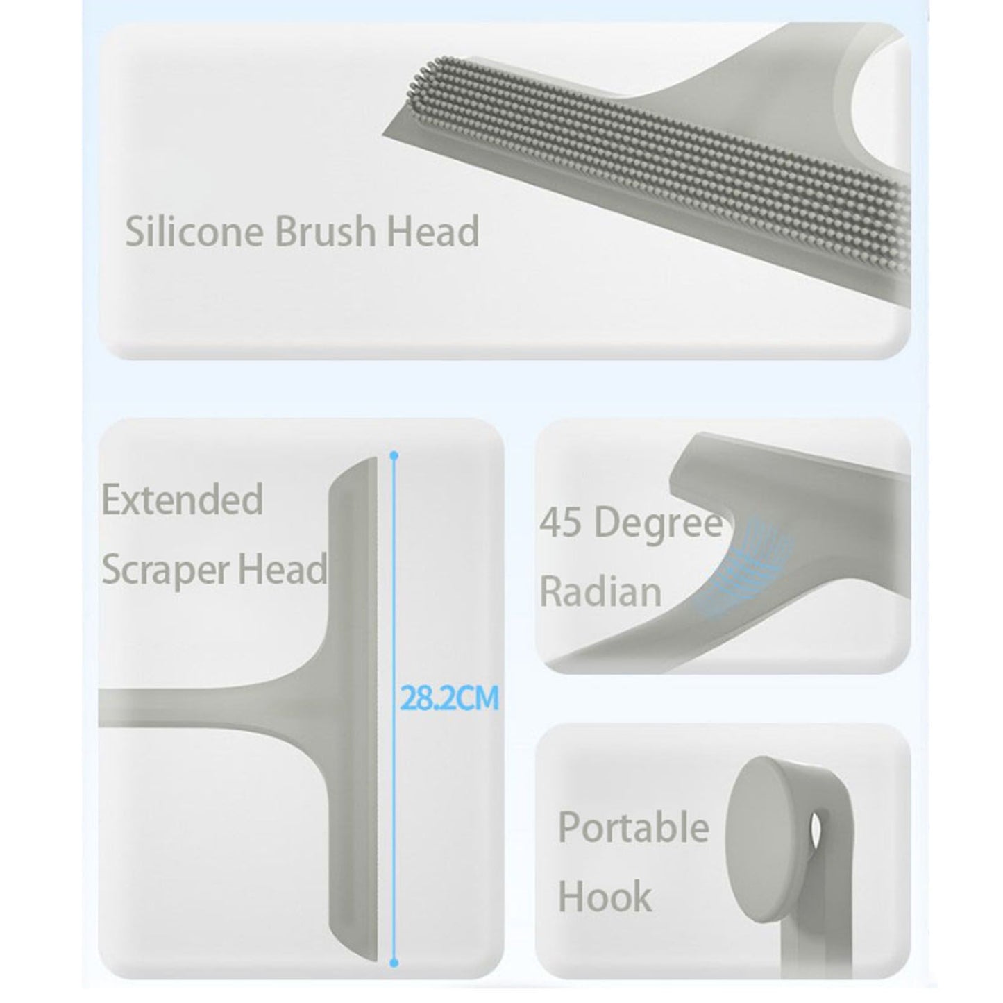 Glass Wiper with Non Slip Handle Silicone Window Cleaner Squeegee for Bathroom Windows Kitchen Mirror Grey V1294-YM0521-3112230011812