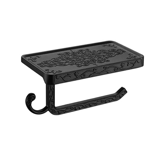 Black Paper Roll Rack with Phone Storage Shelf Aluminum Vintage Toilet Paper Towel Holder for Bathroom Black V1294-YM0521-3112230012112