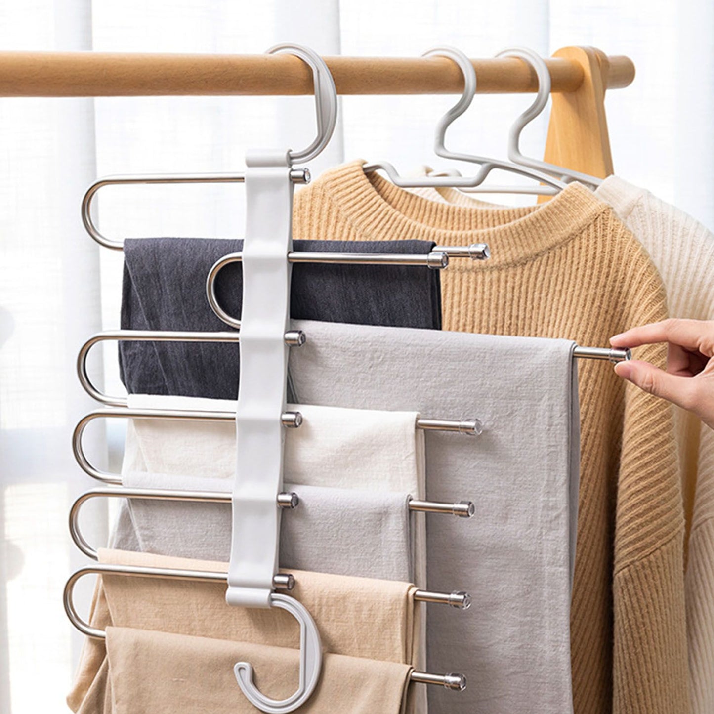 White Foldable Pants Rack Hanger Multifunctional Multi Layer Pants Folding Trouser Hanging Rack V1294-YM0521-3112230015611