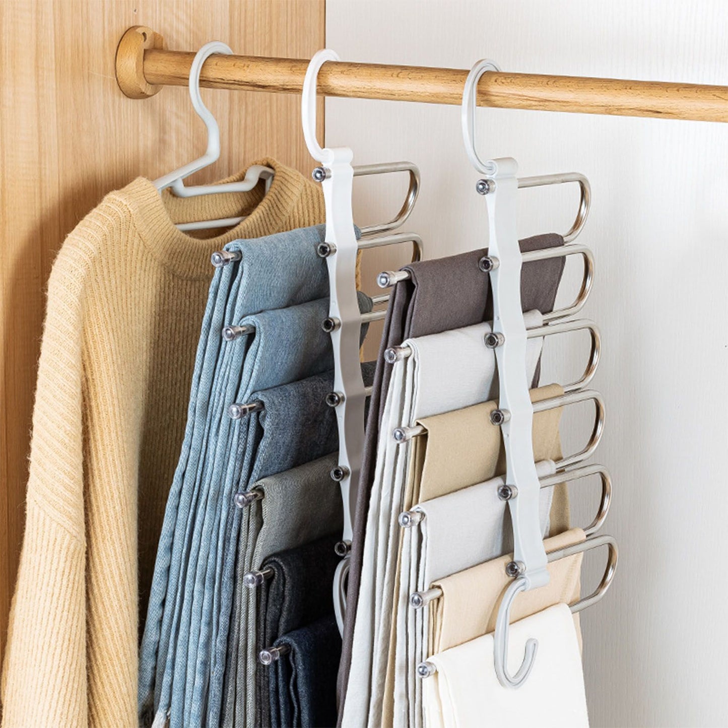 White Foldable Pants Rack Hanger Multifunctional Multi Layer Pants Folding Trouser Hanging Rack V1294-YM0521-3112230015611