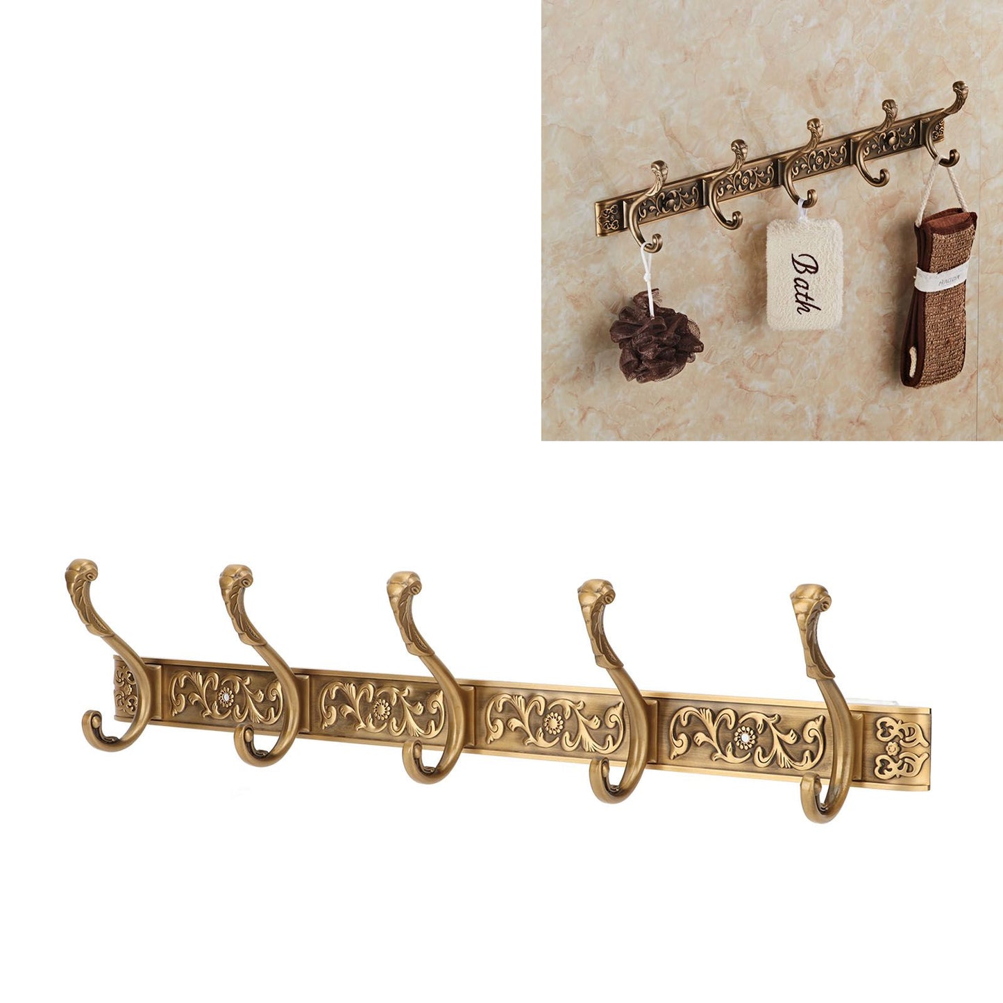 Rail Wall Hook Behind Door Mounted for Coat Hat Clothes Hanging Vintage Space Aluminum Hardware V1294-YM0521-3112230015811