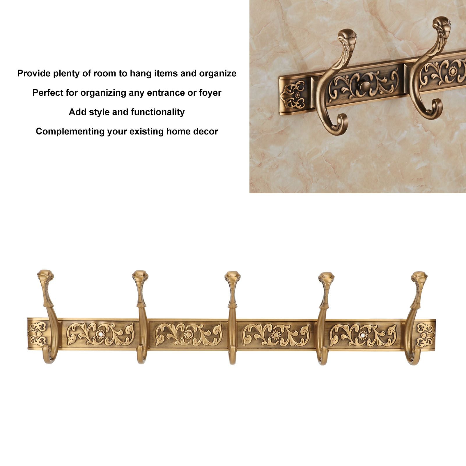 Rail Wall Hook Behind Door Mounted for Coat Hat Clothes Hanging Vintage Space Aluminum Hardware V1294-YM0521-3112230015811