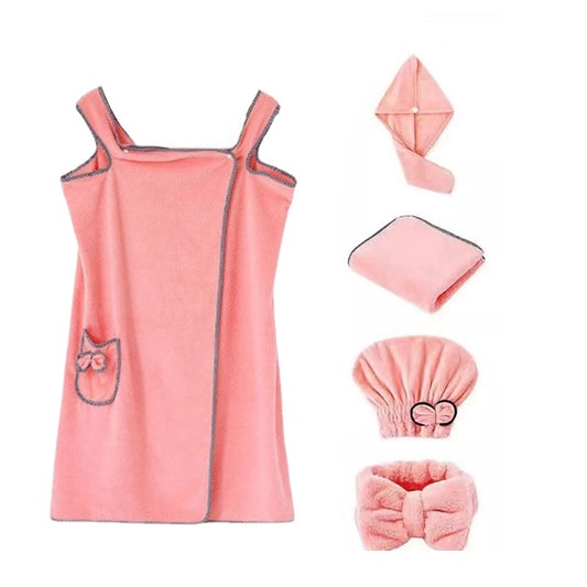 5Pcs Bath Towel Wrap Set Hair Drying Cap Headband Princess Hat Strong Water Absorption Wearable Bath Dress V1294-YM0521-3112230016611