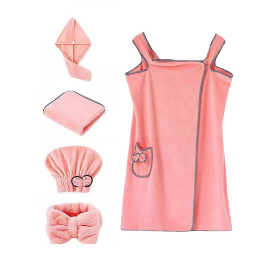 5Pcs Bath Towel Wrap Set Hair Drying Cap Headband Princess Hat Strong Water Absorption Wearable Bath Dress V1294-YM0521-3112230016611