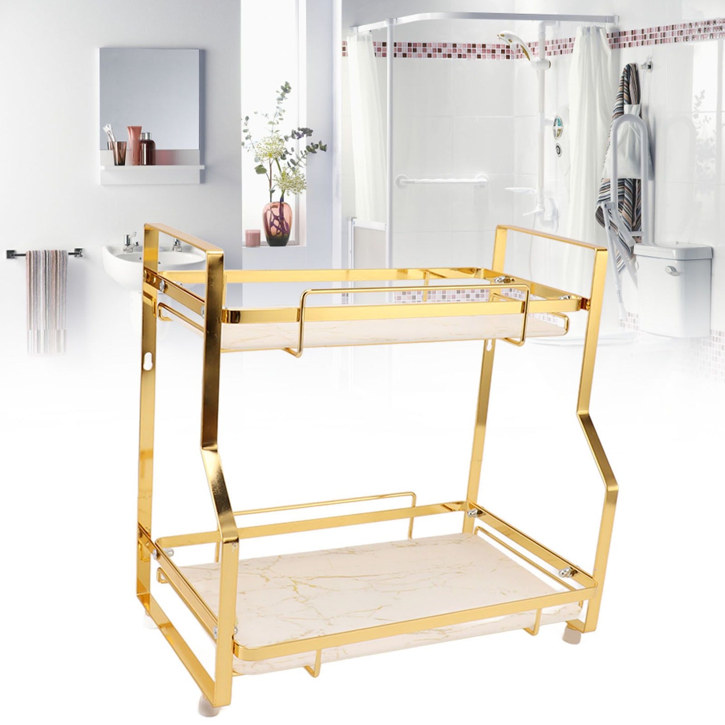 Bathroom Storage Shelf Wall Mounted Corner Organizer Standing Rack for Living Room Bedroom Kitchen White and V1294-YM0521-3112230017111