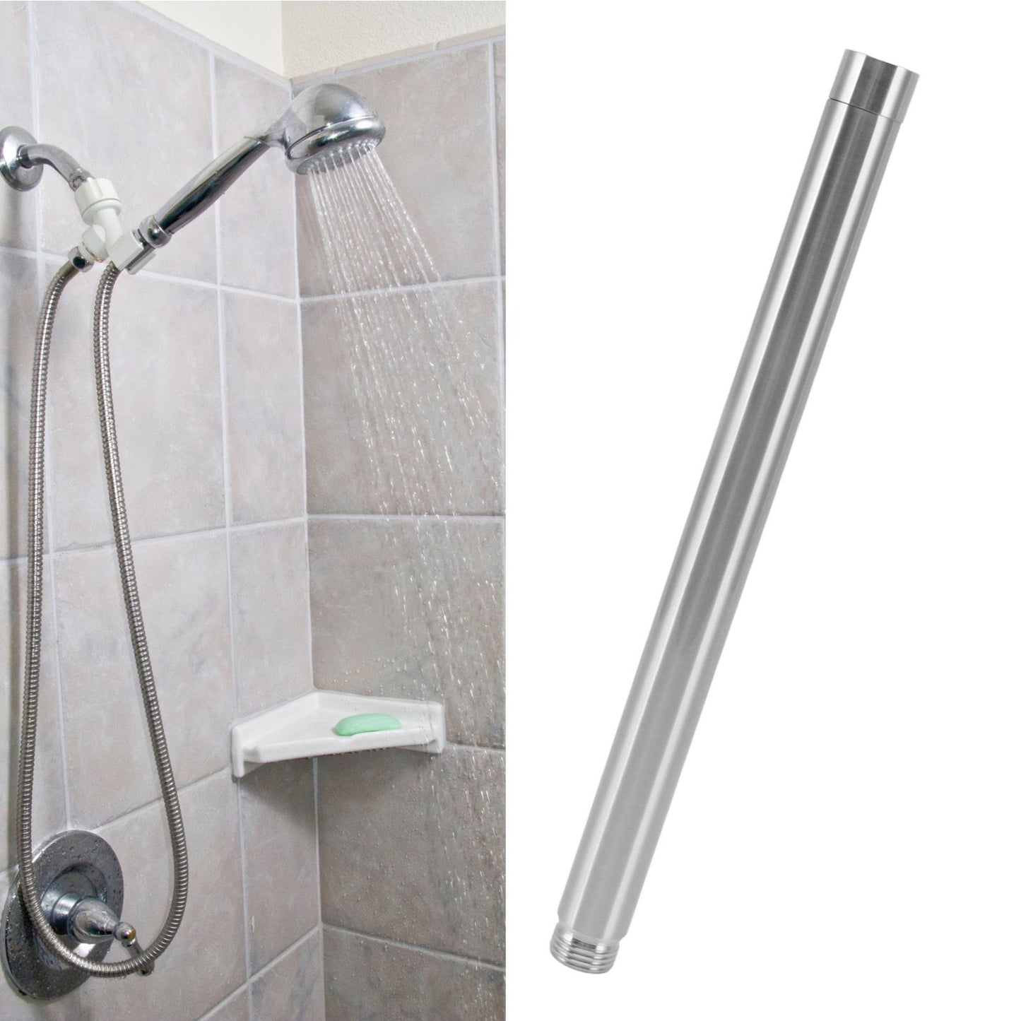 Shower Extension Tube Stainless Steel Handheld Shower Head Extender for Bathroom 10in V1294-YM0521-3112230019213