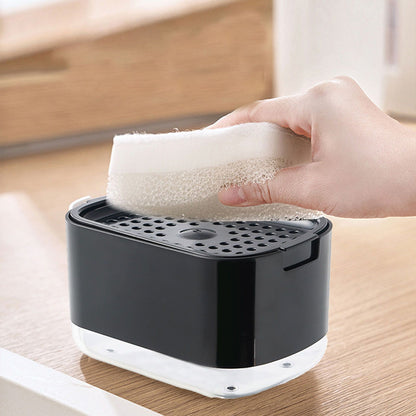 Soap Dispenser with Sponge Holder PP PET Press Type Soap Box for Cloth Dish Kitchen Cleaning Black V1294-YM0521-3112230026612