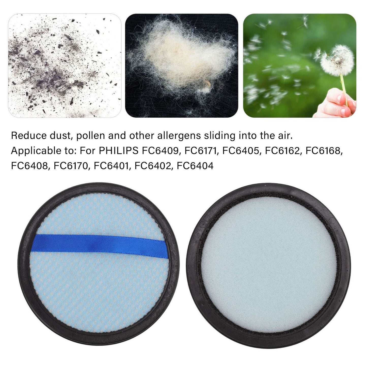 2Pcs Vacuum Cleaner Filter Silicone Sponge Professional Filter Replacement for PHILIPS FC6409 FC6171 FC6405 V1294-YM0521-3113220287711