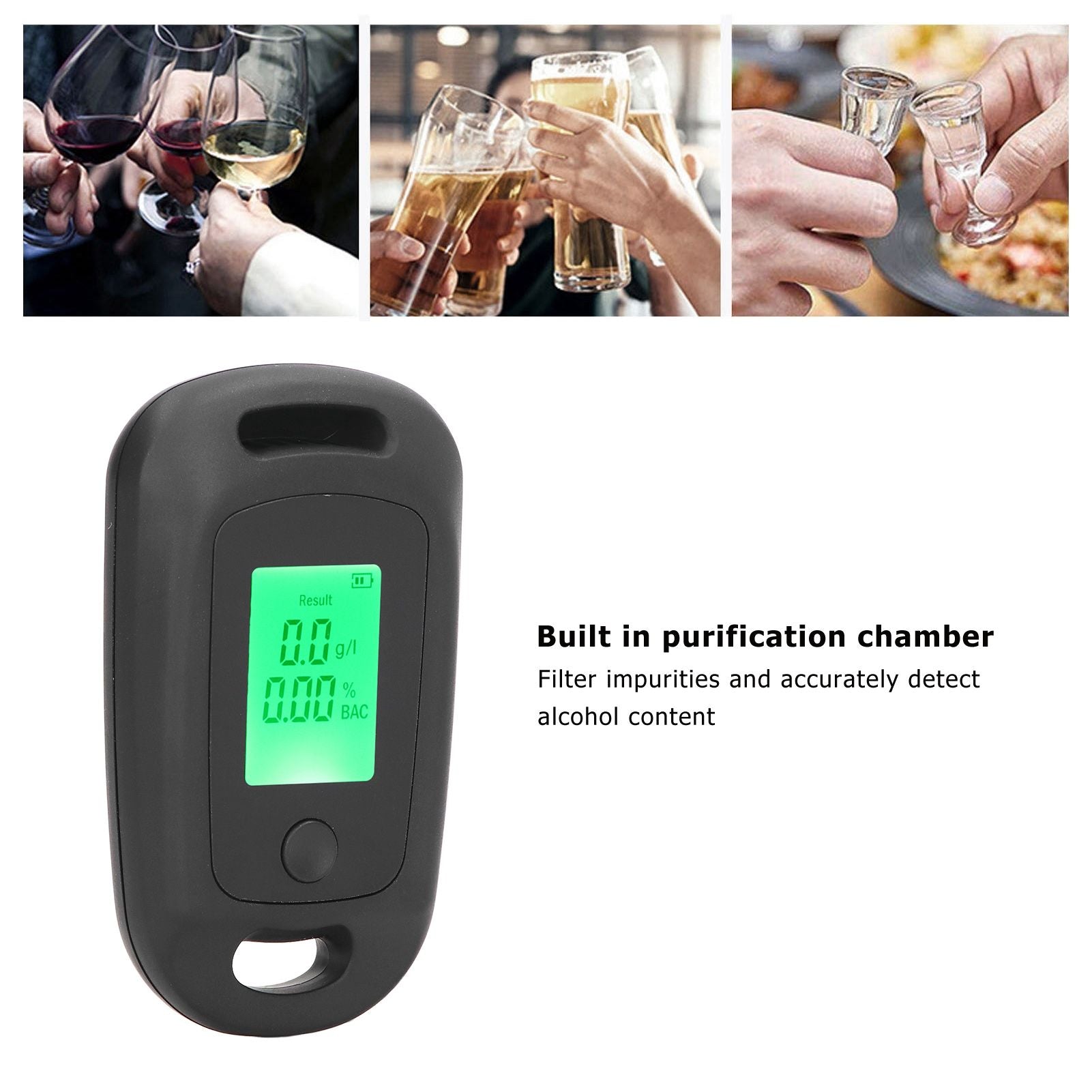 Alcohol Detector USB Rechargeable High Accuracy Portable Breath Alcohol Tester with LCD Screen Black V1294-YM0521-3113220291111