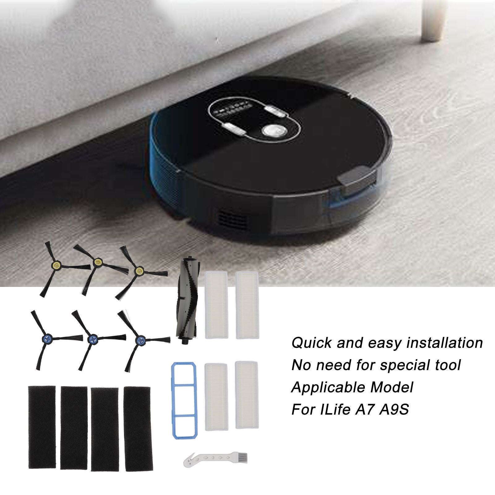 Sweeping Robot Brush Kit Main Roller Brush Filters Side Brushes Pre Filter Long Brush for ILife A7 A9S V1294-YM0521-3113220300011