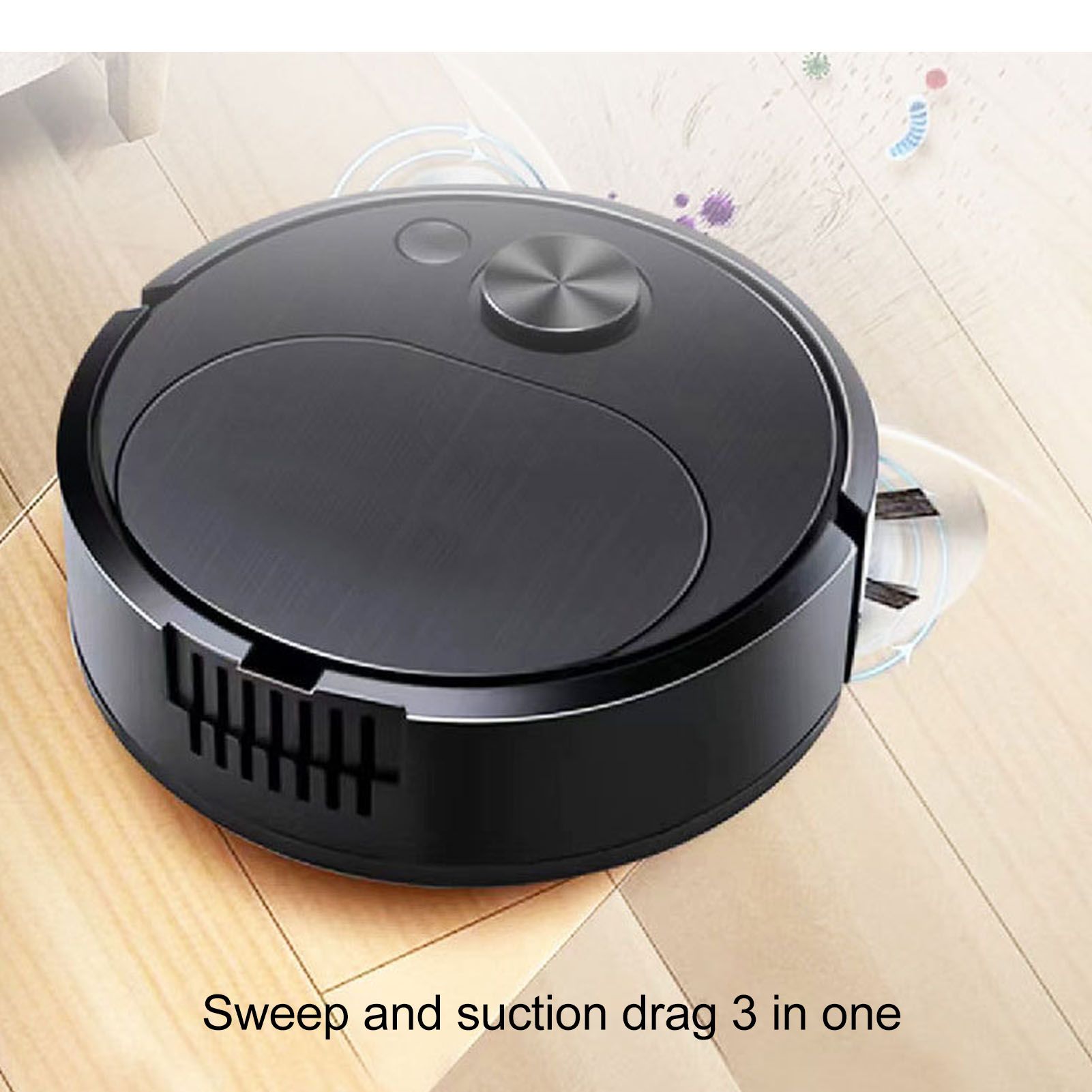 Automatic Vacuum Cleaner Low Noise Rechargeable 3 in 1 Intelligent Sweeping Robot for Hair Dust Stain Black V1294-YM0521-3113220303611