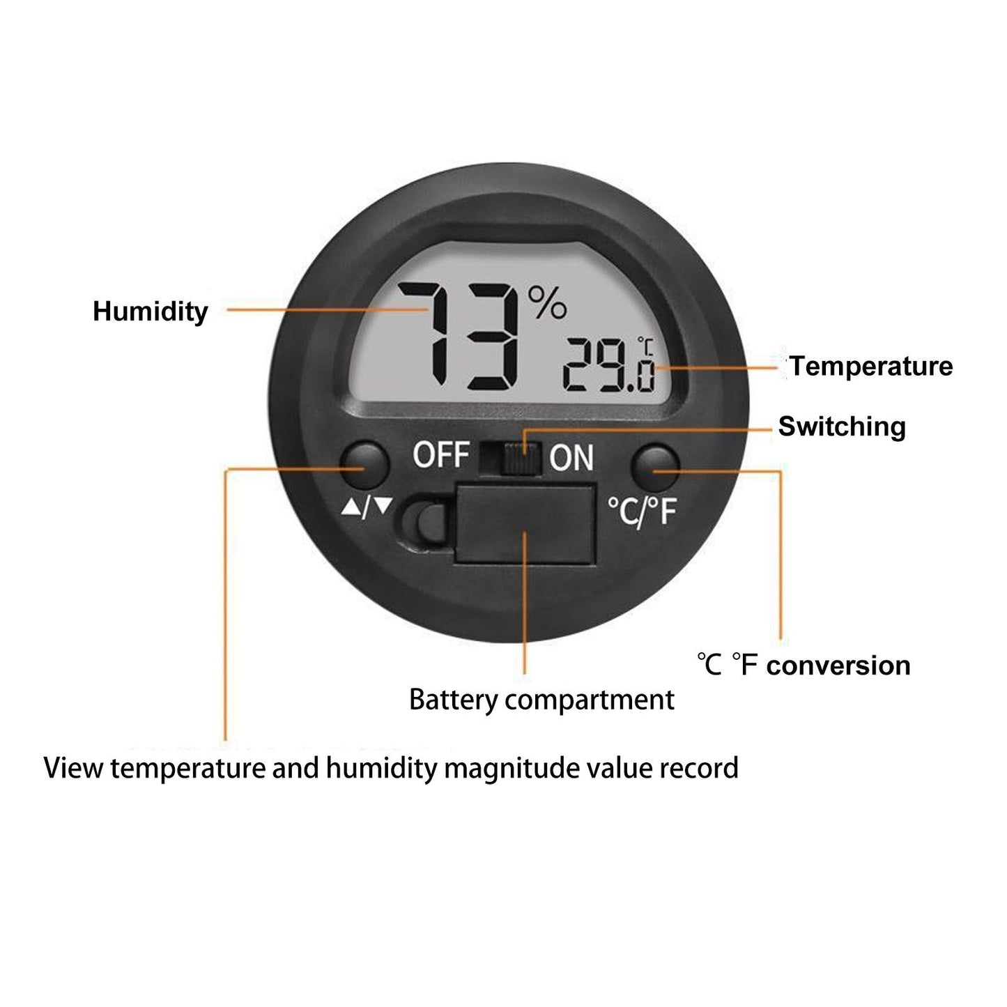 Temperature Humidity Meter Portable Round Embedded Electronic Digital Display Temperature Humidity Gauge V1294-YM0521-3113220305011