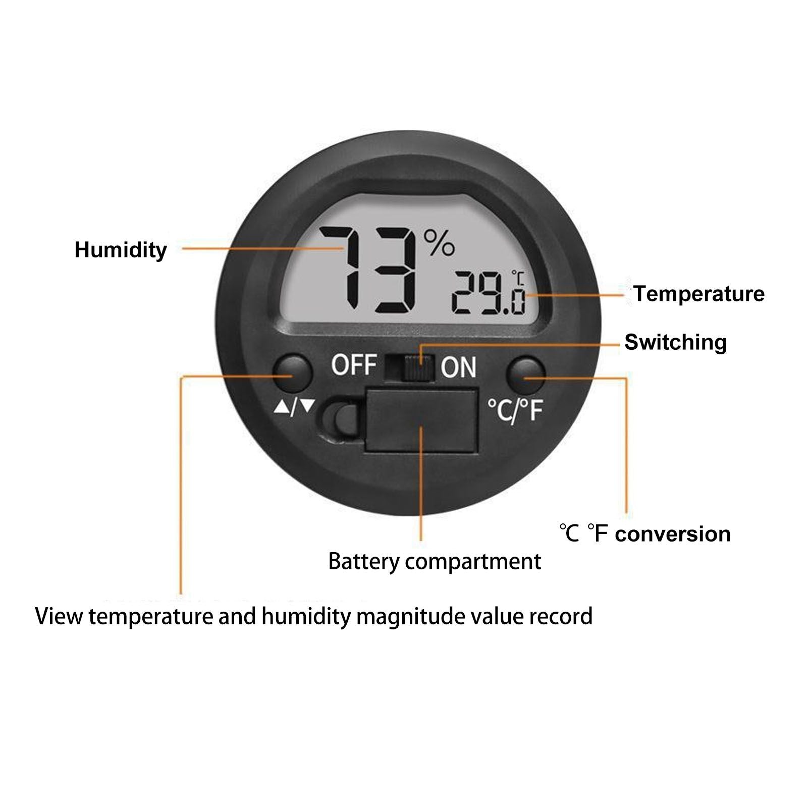 Temperature Humidity Meter Portable Round Embedded Electronic Digital Display Temperature Humidity Gauge V1294-YM0521-3113220305011