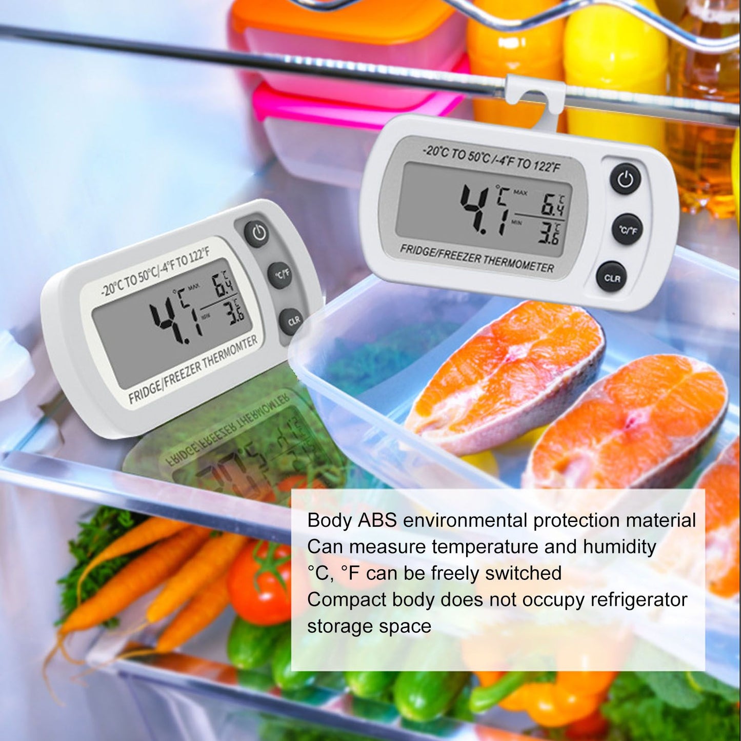 Refrigerator Thermometer Memory Function ABS Body White degrees C degrees F Switched Small Compact Digital V1294-YM0521-3113220305311