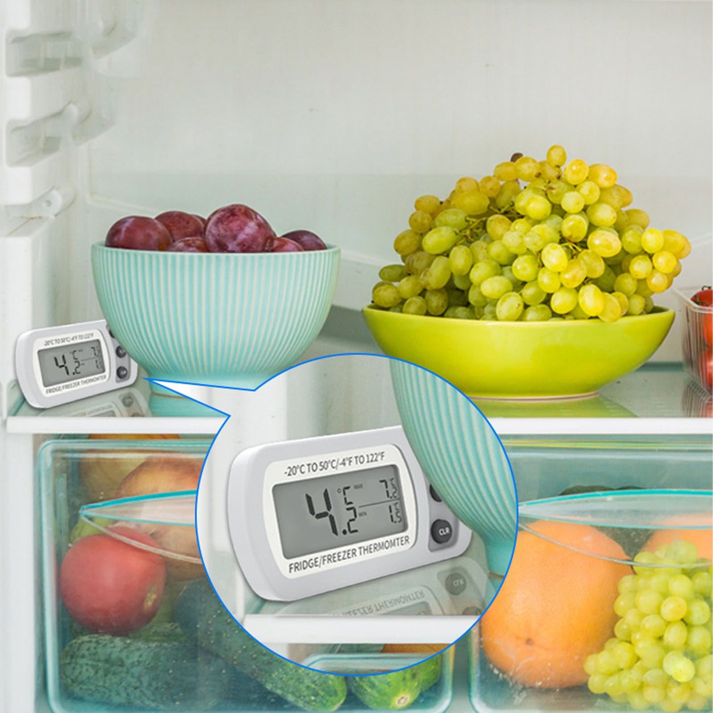 Refrigerator Thermometer Memory Function ABS Body White degrees C degrees F Switched Small Compact Digital V1294-YM0521-3113220305311