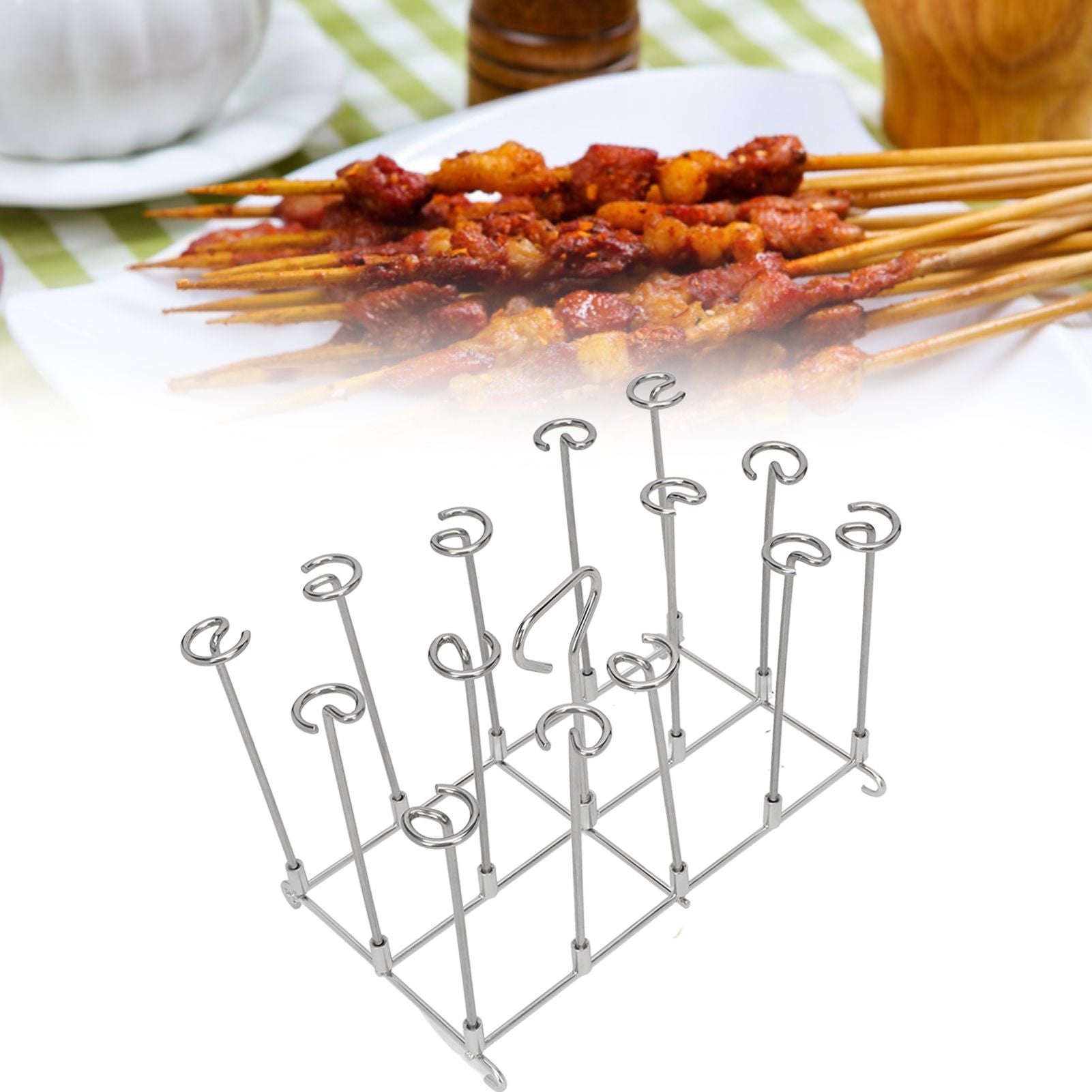 Fryer Skewer Stand Uniform Cooking Rust Resistance Stainless Steel Vertical Skewer Stand for Chicken Meat V1294-YM0521-3113220312611