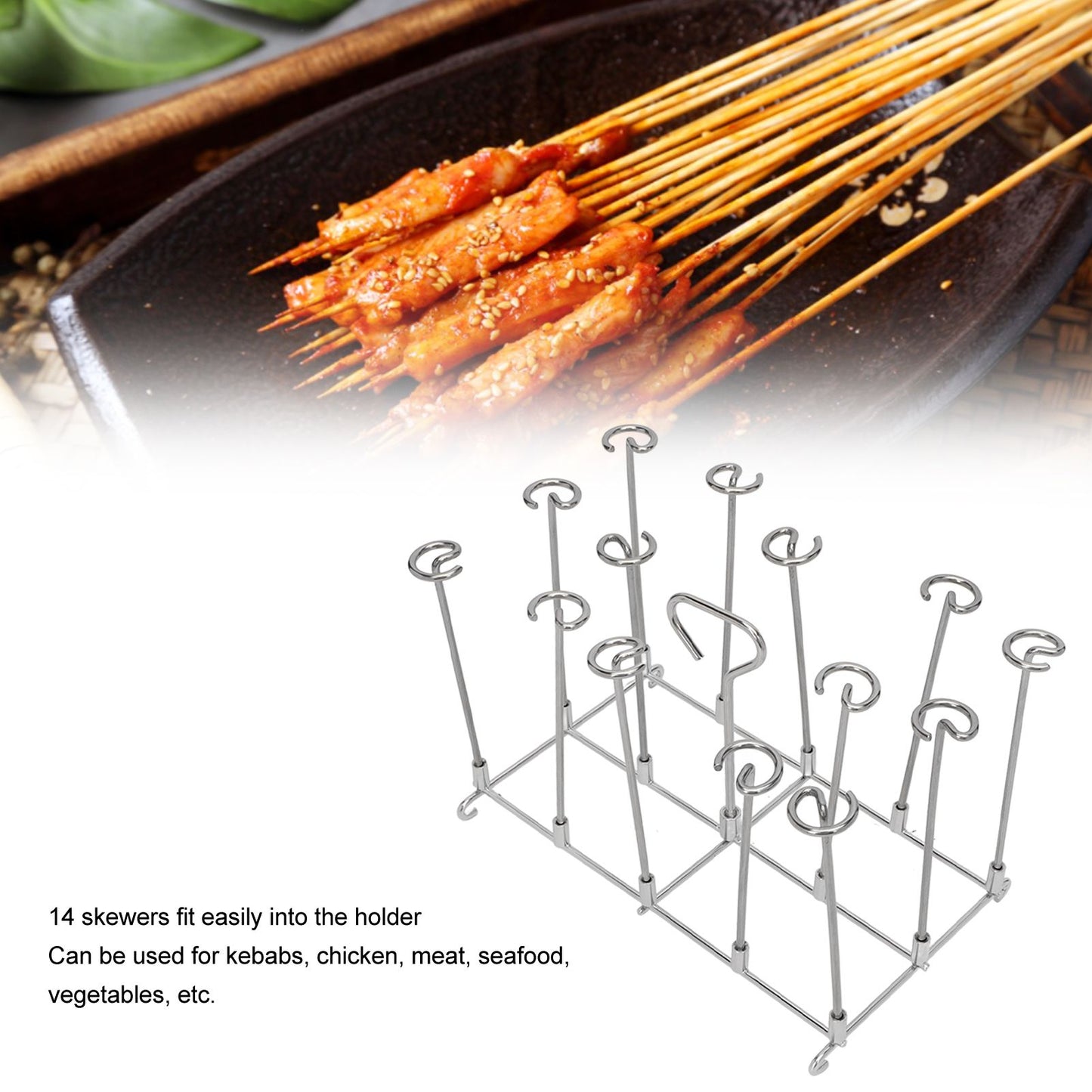 Fryer Skewer Stand Uniform Cooking Rust Resistance Stainless Steel Vertical Skewer Stand for Chicken Meat V1294-YM0521-3113220312611