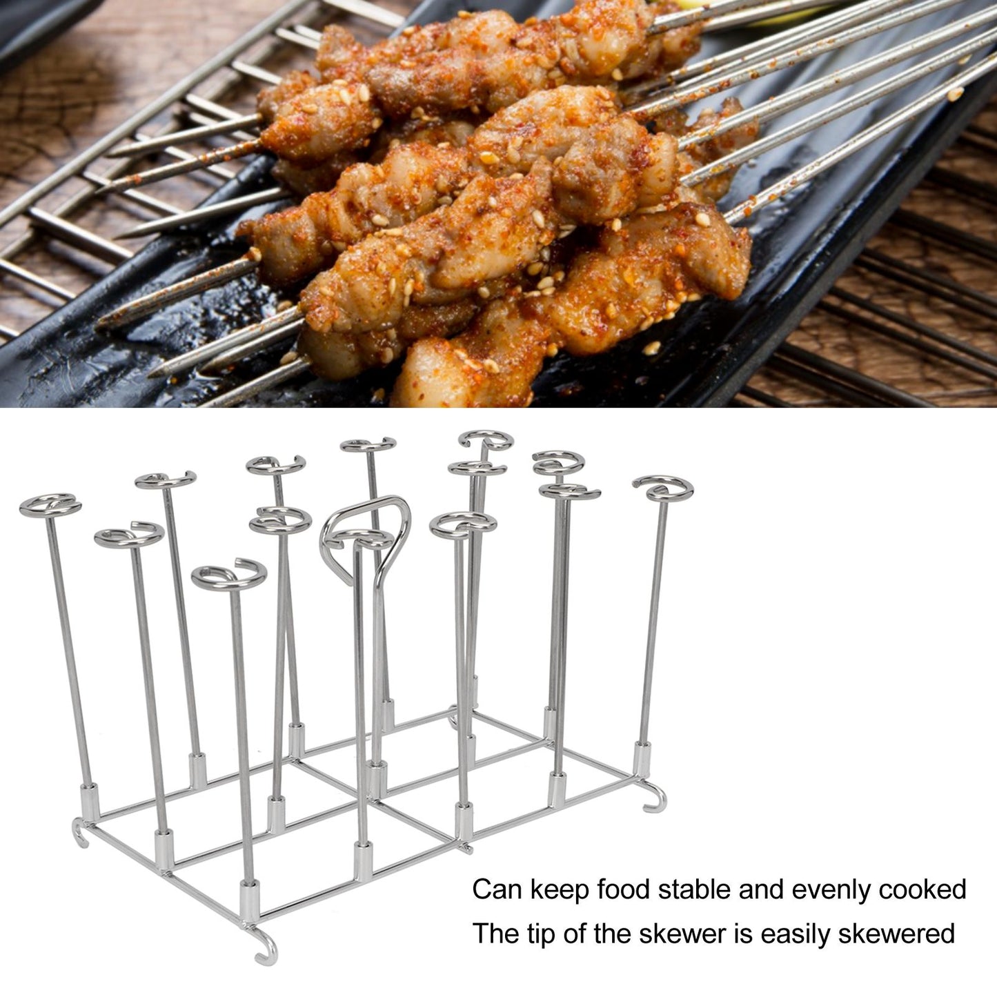 Fryer Skewer Stand Uniform Cooking Rust Resistance Stainless Steel Vertical Skewer Stand for Chicken Meat V1294-YM0521-3113220312611