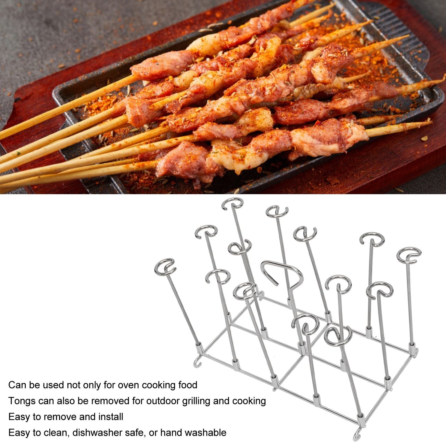 Fryer Skewer Stand Uniform Cooking Rust Resistance Stainless Steel Vertical Skewer Stand for Chicken Meat V1294-YM0521-3113220312611