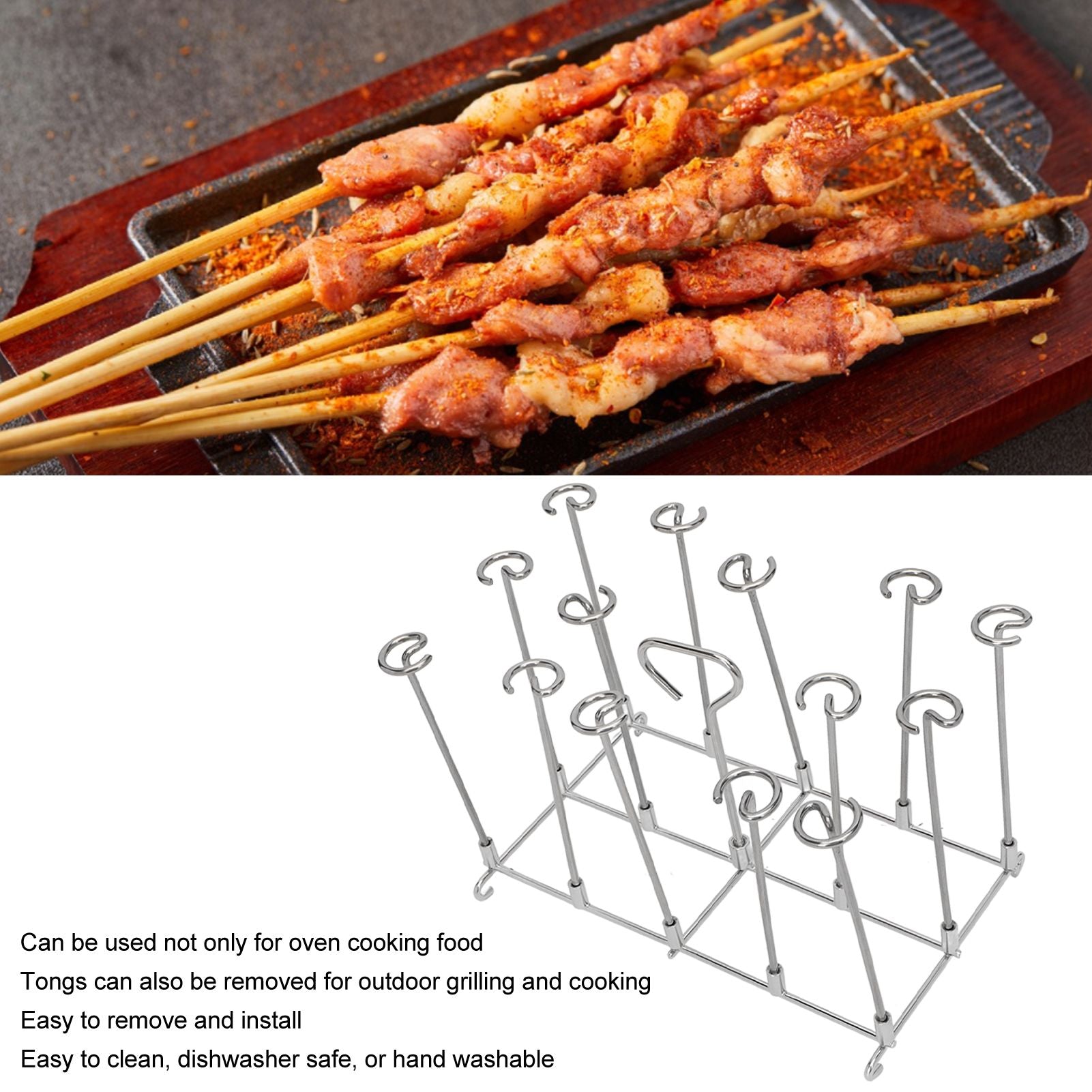 Fryer Skewer Stand Uniform Cooking Rust Resistance Stainless Steel Vertical Skewer Stand for Chicken Meat V1294-YM0521-3113220312611