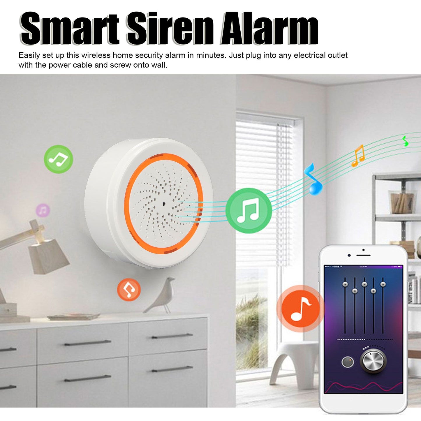 Audible Alarm Smart Siren Alarm 90db for Zigbee3.0 Communication Protocol 5V 1A for Tuya Wireless Alarm for V1294-YM0521-3113220323111