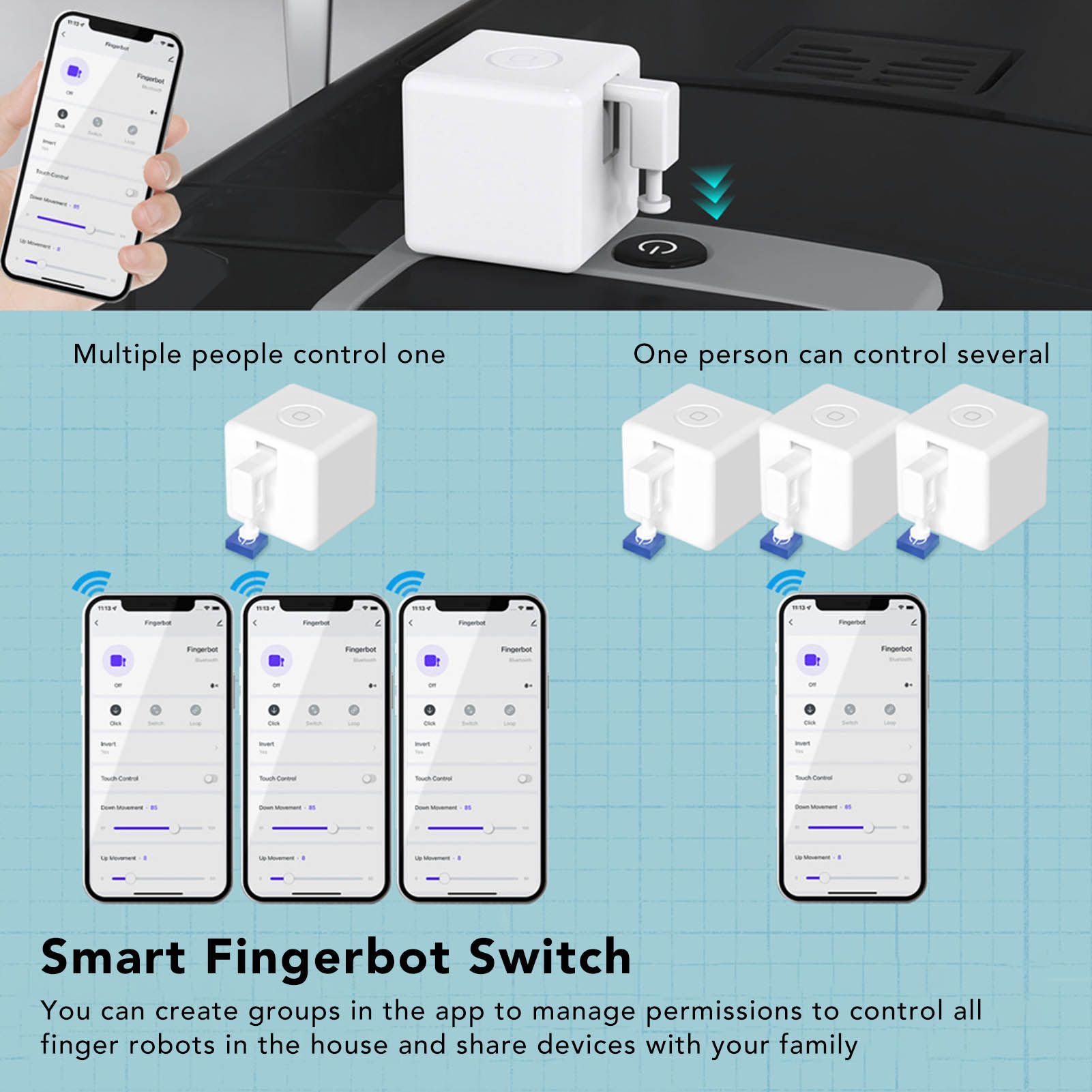 Finger Robot Switch Professional APP Remote Control Mini Bluetooth Bot Button Pusher for Home Bedroom Garage V1294-YM0521-3113220323811