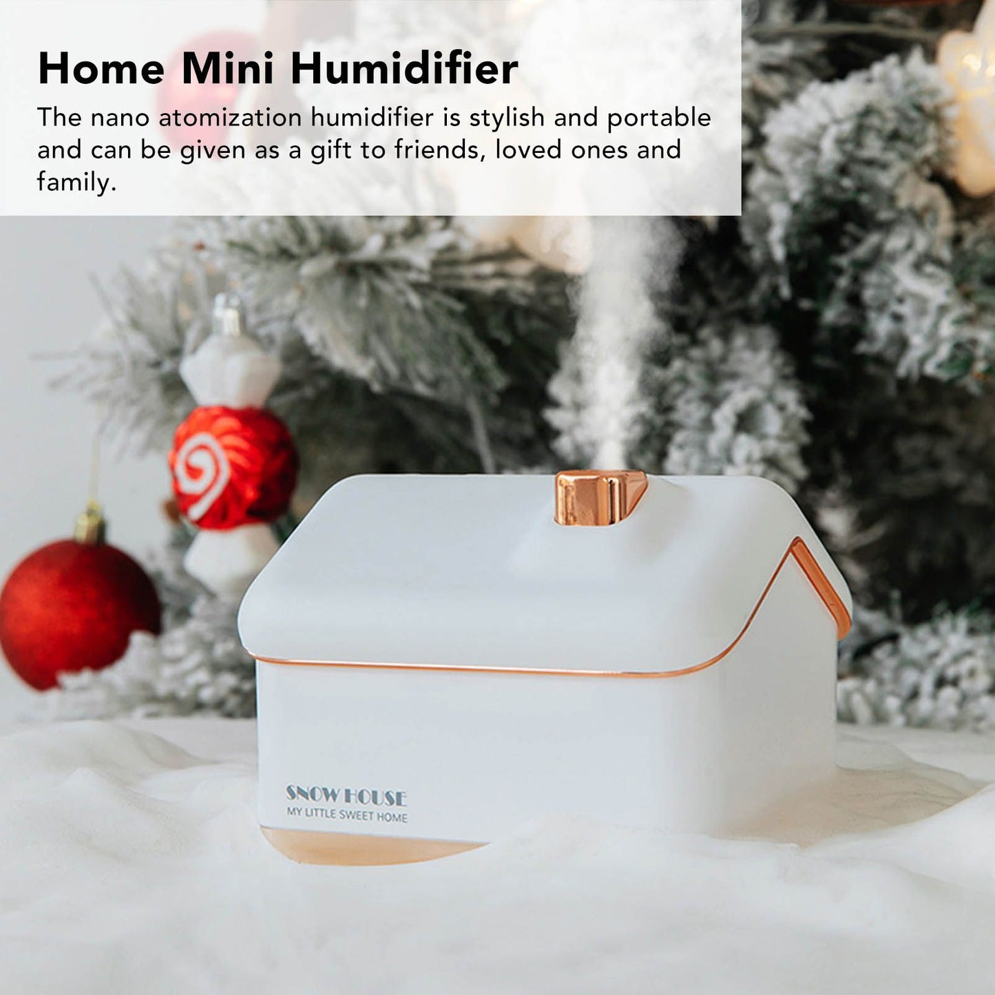 Snow House Mini Humidifier USB Nano Atomization Humidifier with Night Light for Living Room Bedroom Plug In V1294-YM0521-3113230005411