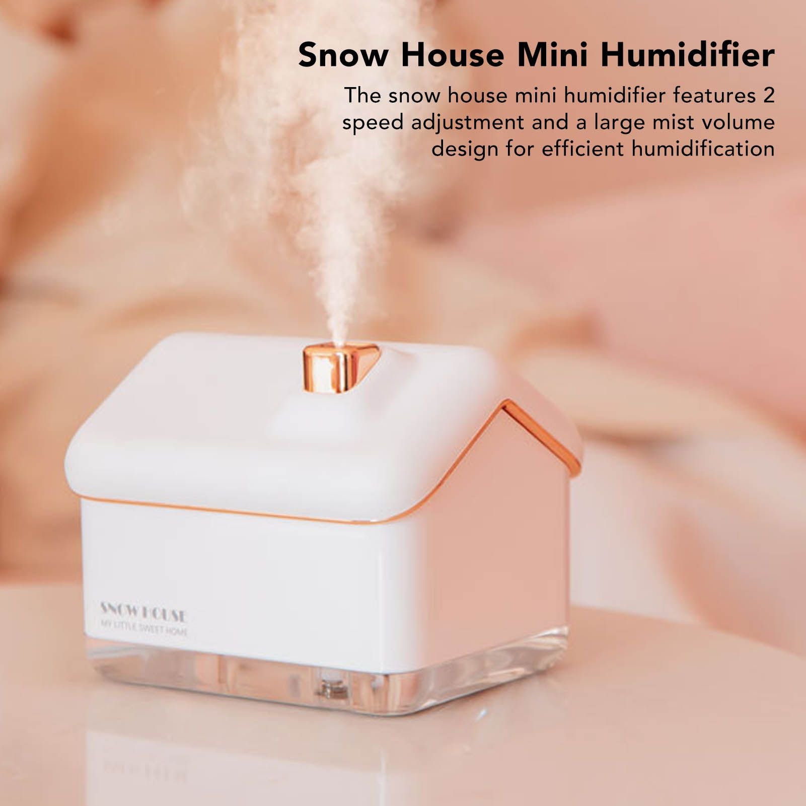 Snow House Mini Humidifier USB Nano Atomization Humidifier with Night Light for Living Room Bedroom Plug In V1294-YM0521-3113230005411