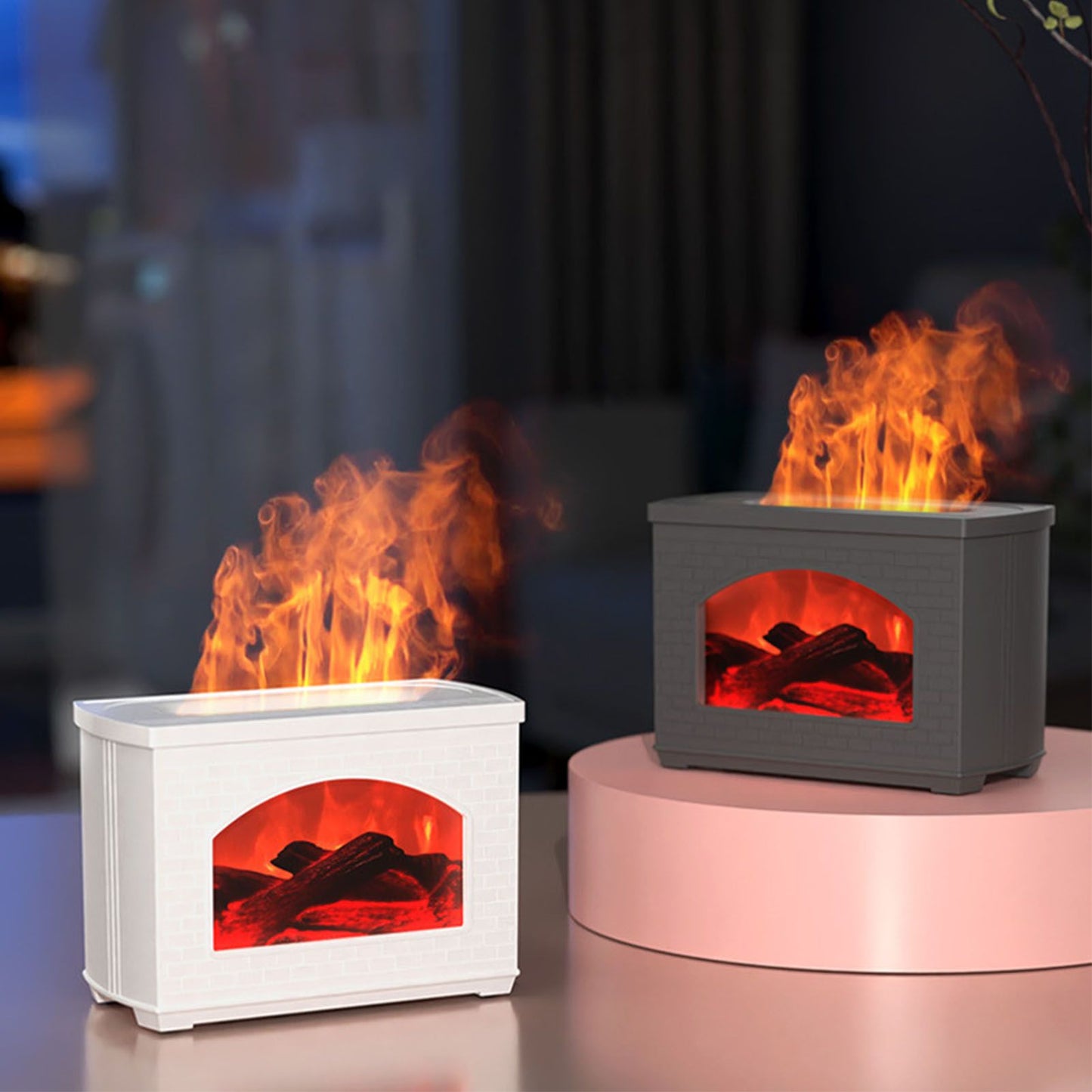 270ml Mist Humidifier Simulated Fireplace Design Power Off Protection Fire Diffuser for Home Black V1294-YM0521-3113230006811
