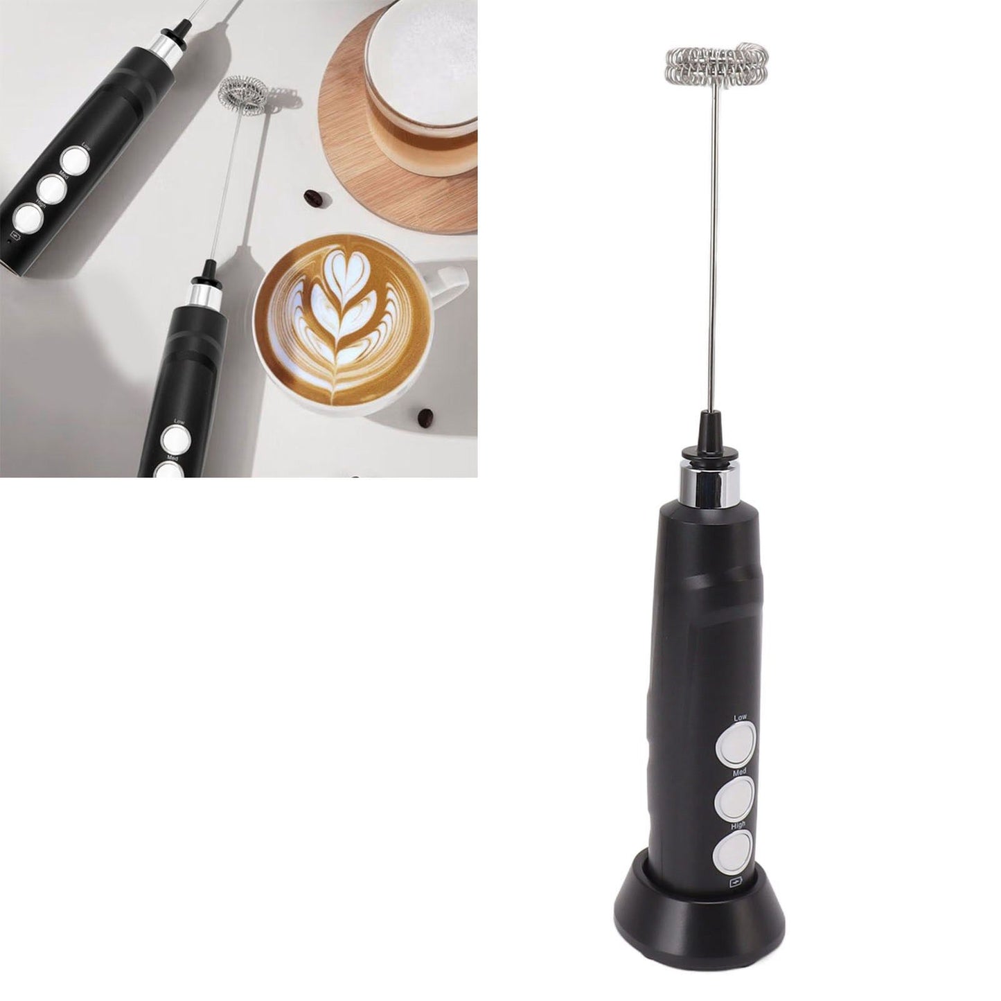 Electric Tumbler Stirrer Rechargeable Handheld Mini Foam Maker for Coffee Egg Hot Chocolate Black V1294-YM0521-3113230015311