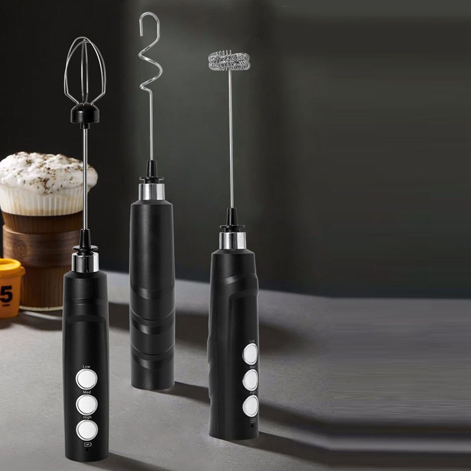 Electric Tumbler Stirrer Rechargeable Handheld Mini Foam Maker for Coffee Egg Hot Chocolate Black V1294-YM0521-3113230015311