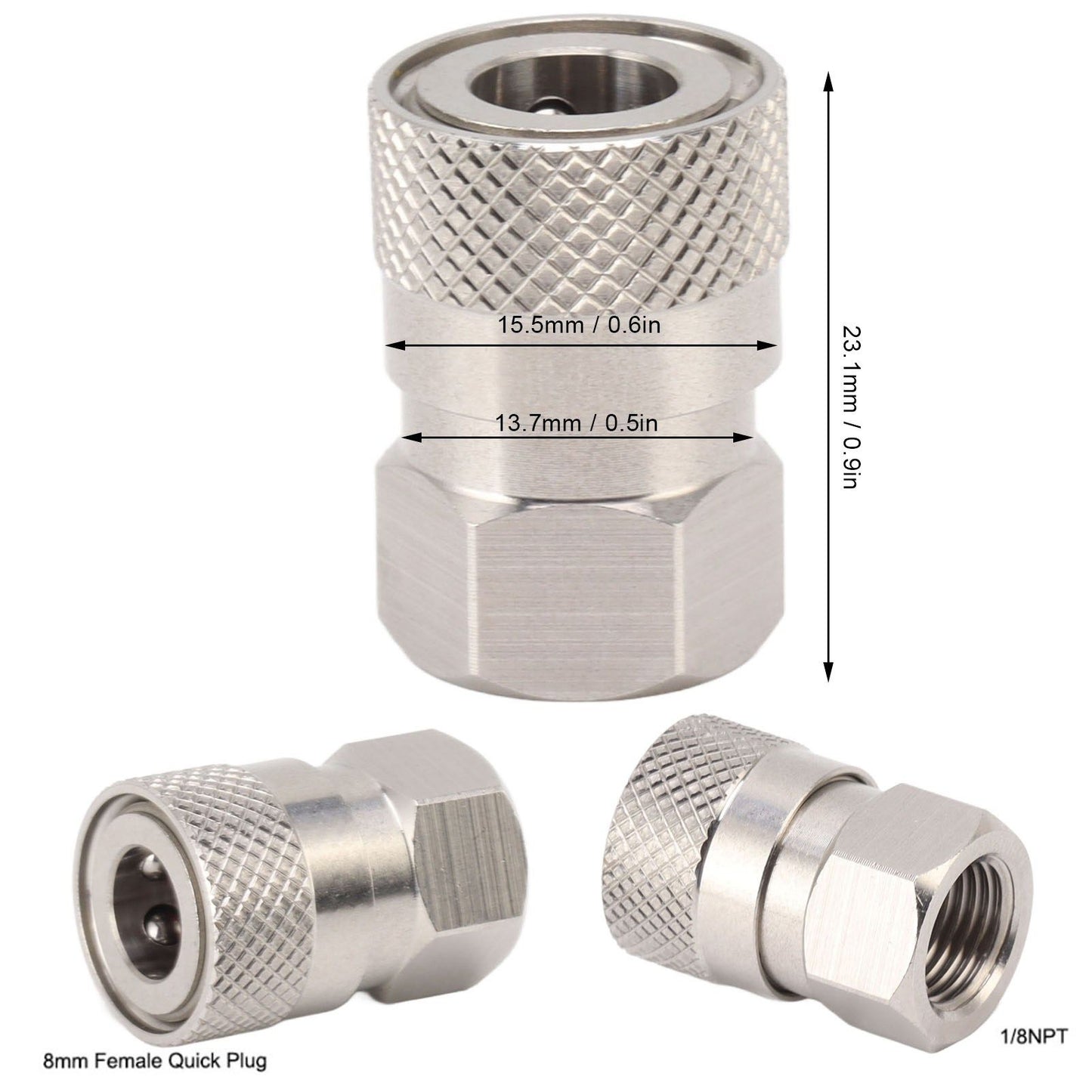 CO2 Refill Connector 304 Stainless Steel Gas Filling Adapter 1/8NPT Female Thread Coupling V1294-YM0521-3113230021311