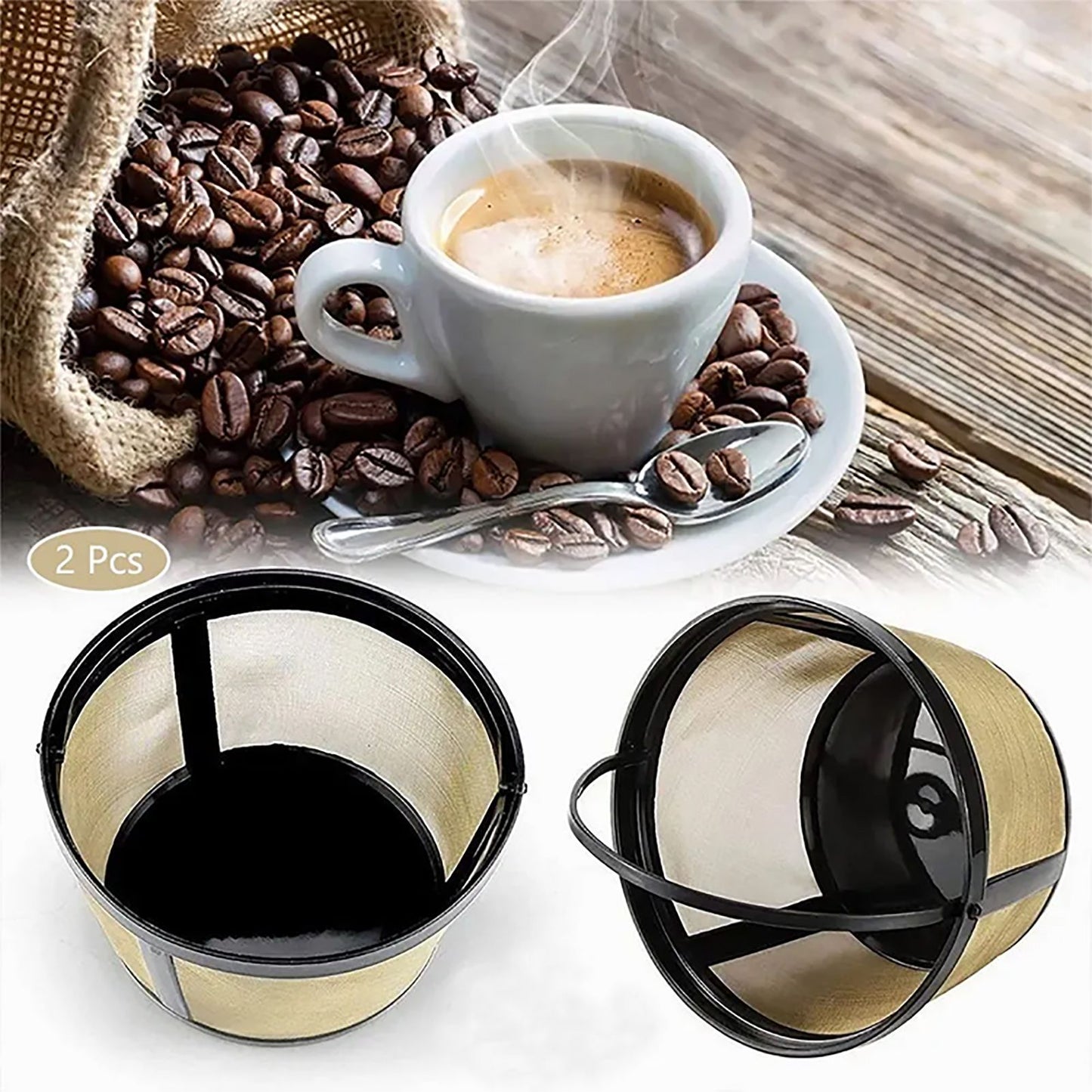Coffee Filter Stainless Steel Coffee Machine Reusable Cone Coffee Filter Strainer Gold for Home V1294-YM0521-3113230026311