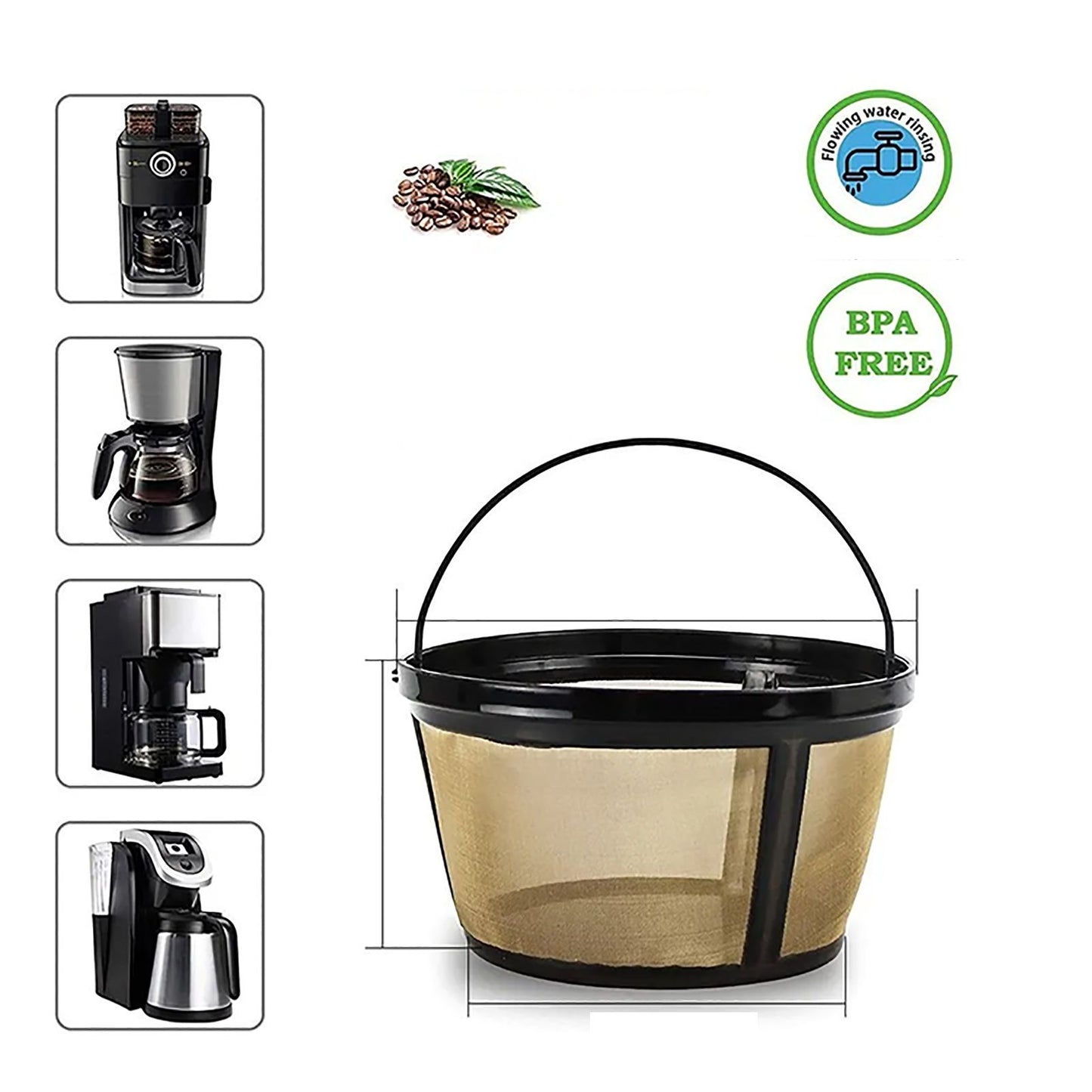 Coffee Filter Stainless Steel Coffee Machine Reusable Cone Coffee Filter Strainer Gold for Home V1294-YM0521-3113230026311