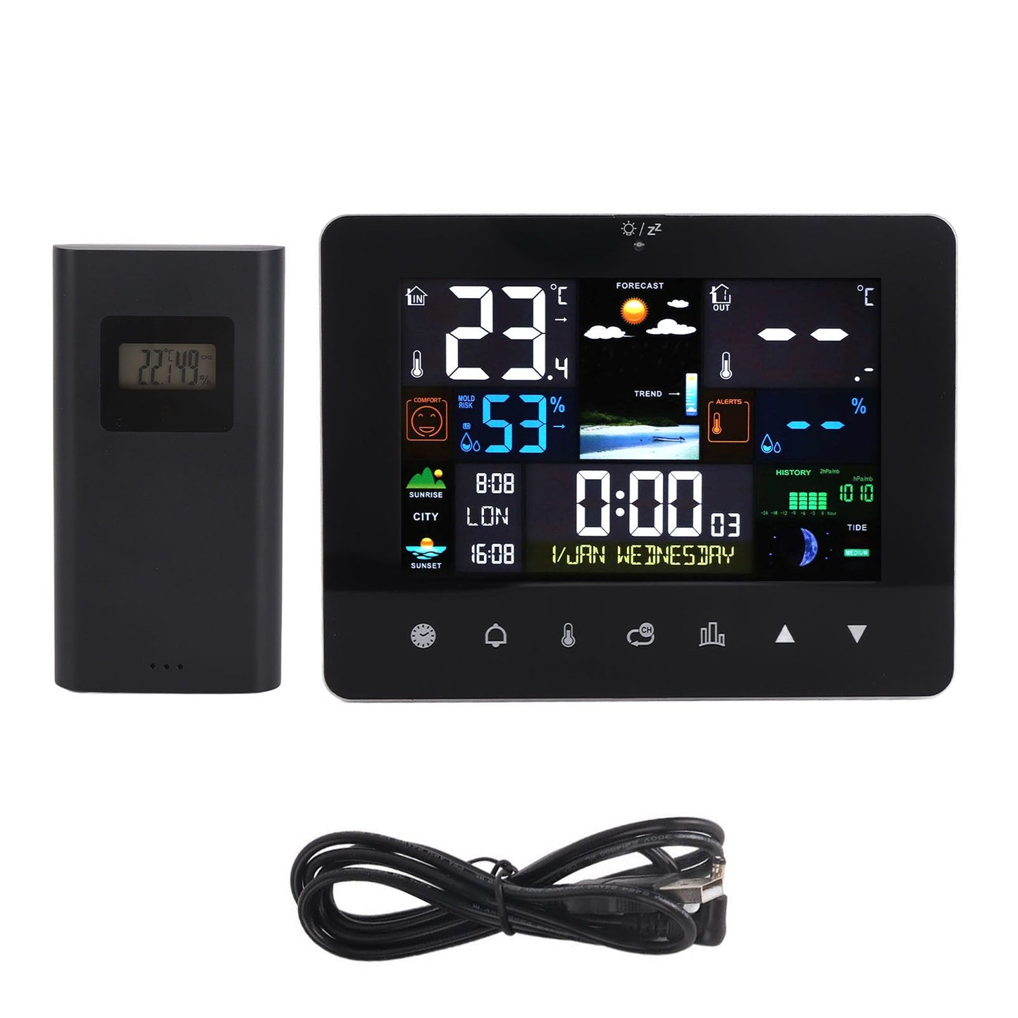 Colorful Touch Screen Digital Weather Forecast Station Wireless Indoor Outdoor Thermometer V1294-YM0521-3113230046611
