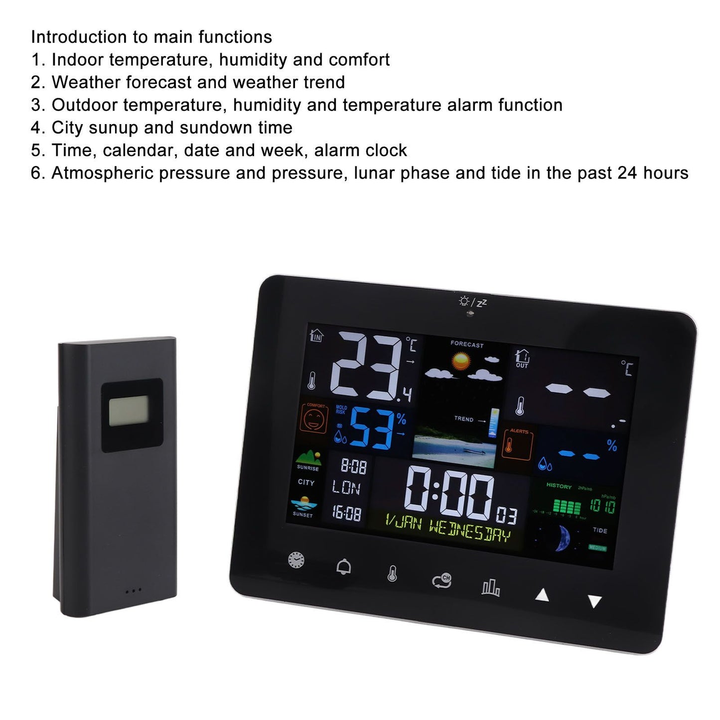 Colorful Touch Screen Digital Weather Forecast Station Wireless Indoor Outdoor Thermometer V1294-YM0521-3113230046611