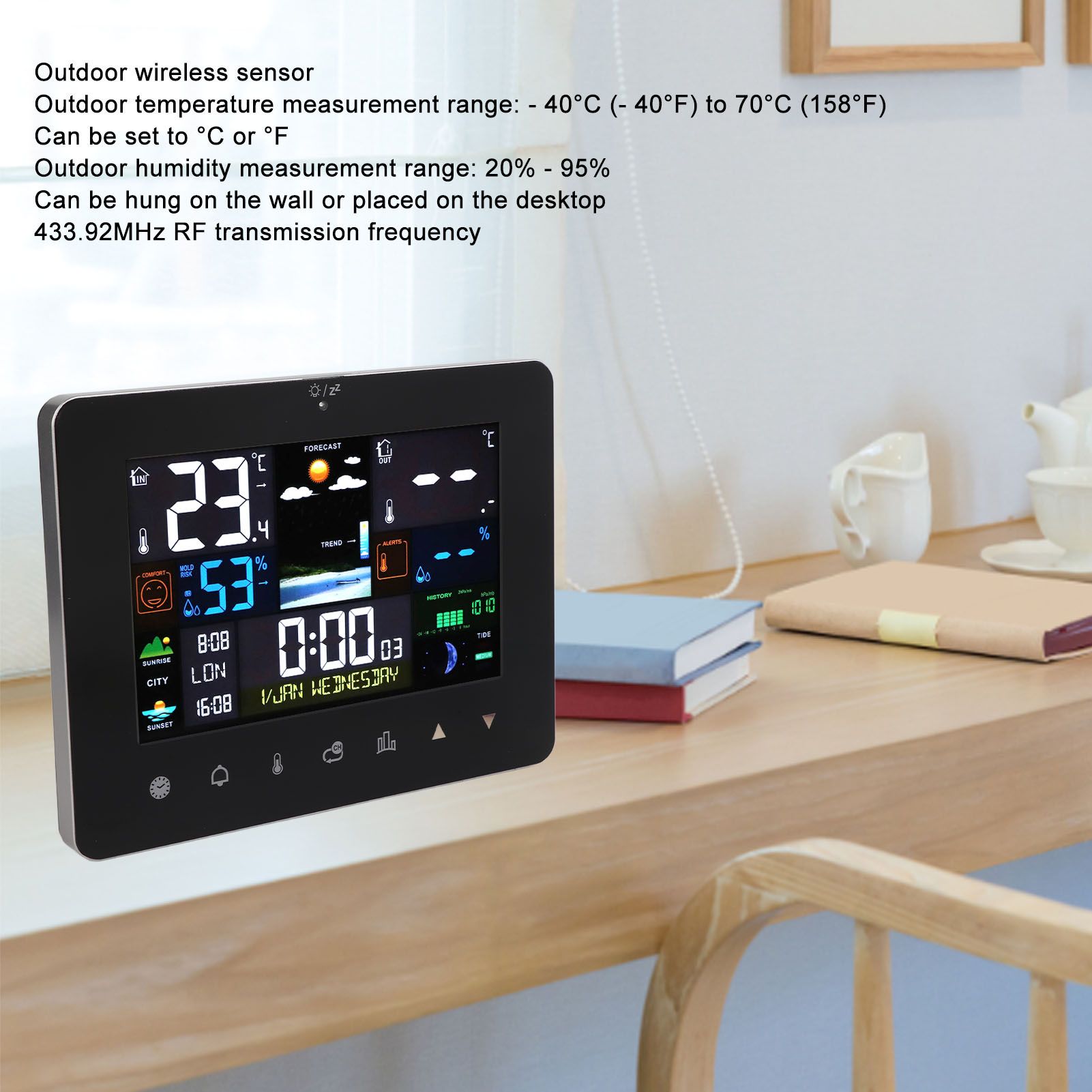 Colorful Touch Screen Digital Weather Forecast Station Wireless Indoor Outdoor Thermometer V1294-YM0521-3113230046611