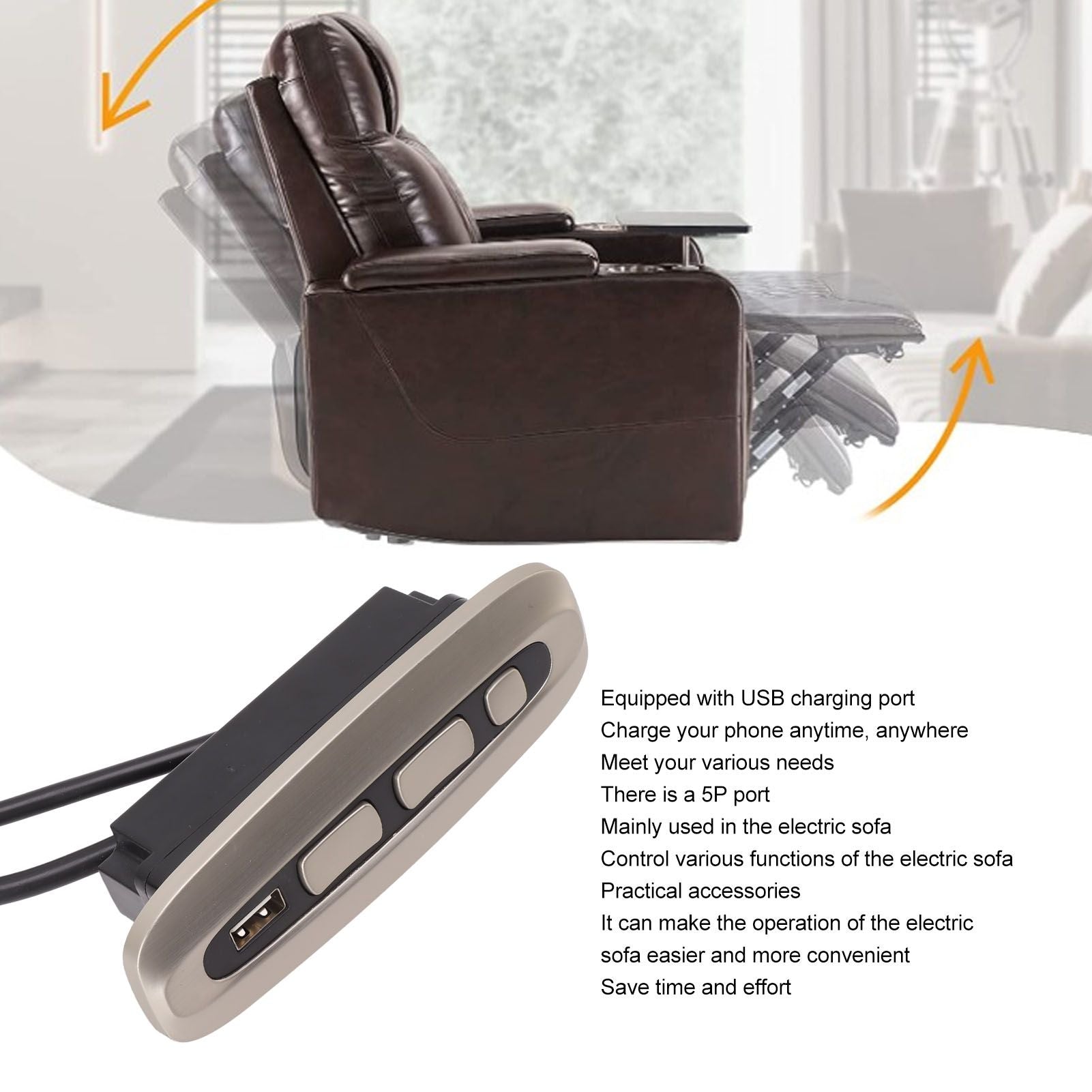 Electric Recliner Switch Multifunctional 5 Button 5 Pin USB Charging Electric Sofas Remote Control for Home V1294-YM0521-3113230054811