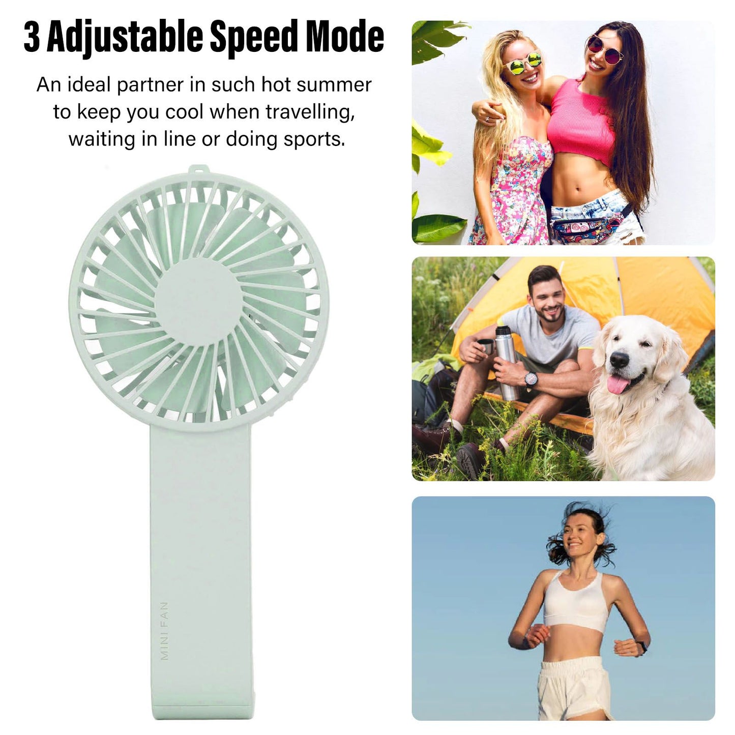 Mini Handheld Fan Foldable Portable Fan USB Rechargeable Fan For Home Office Travel Green V1294-YM0521-3113230055913