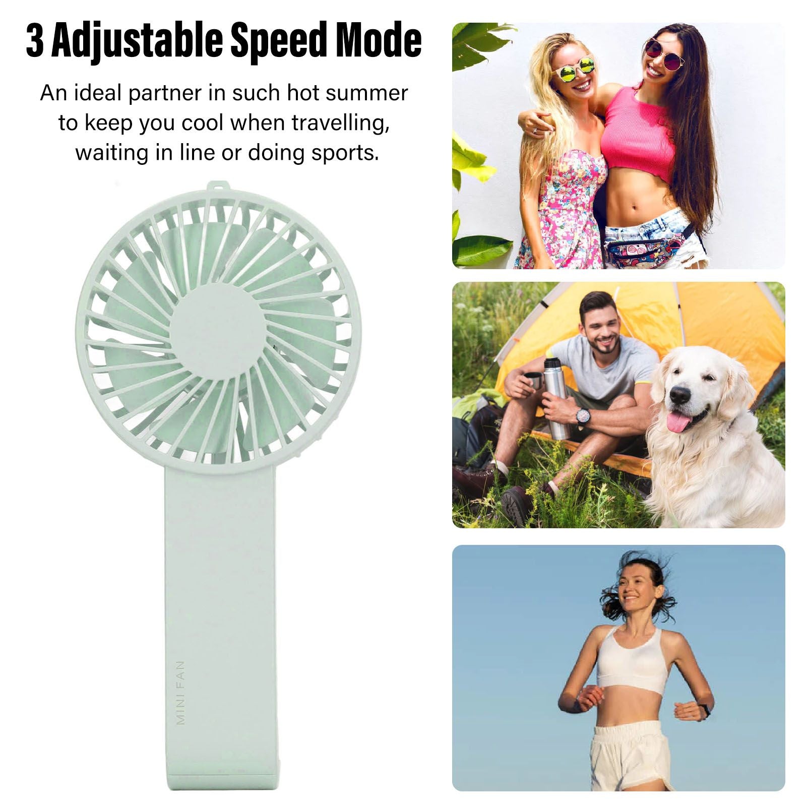 Mini Handheld Fan Foldable Portable Fan USB Rechargeable Fan For Home Office Travel Green V1294-YM0521-3113230055913